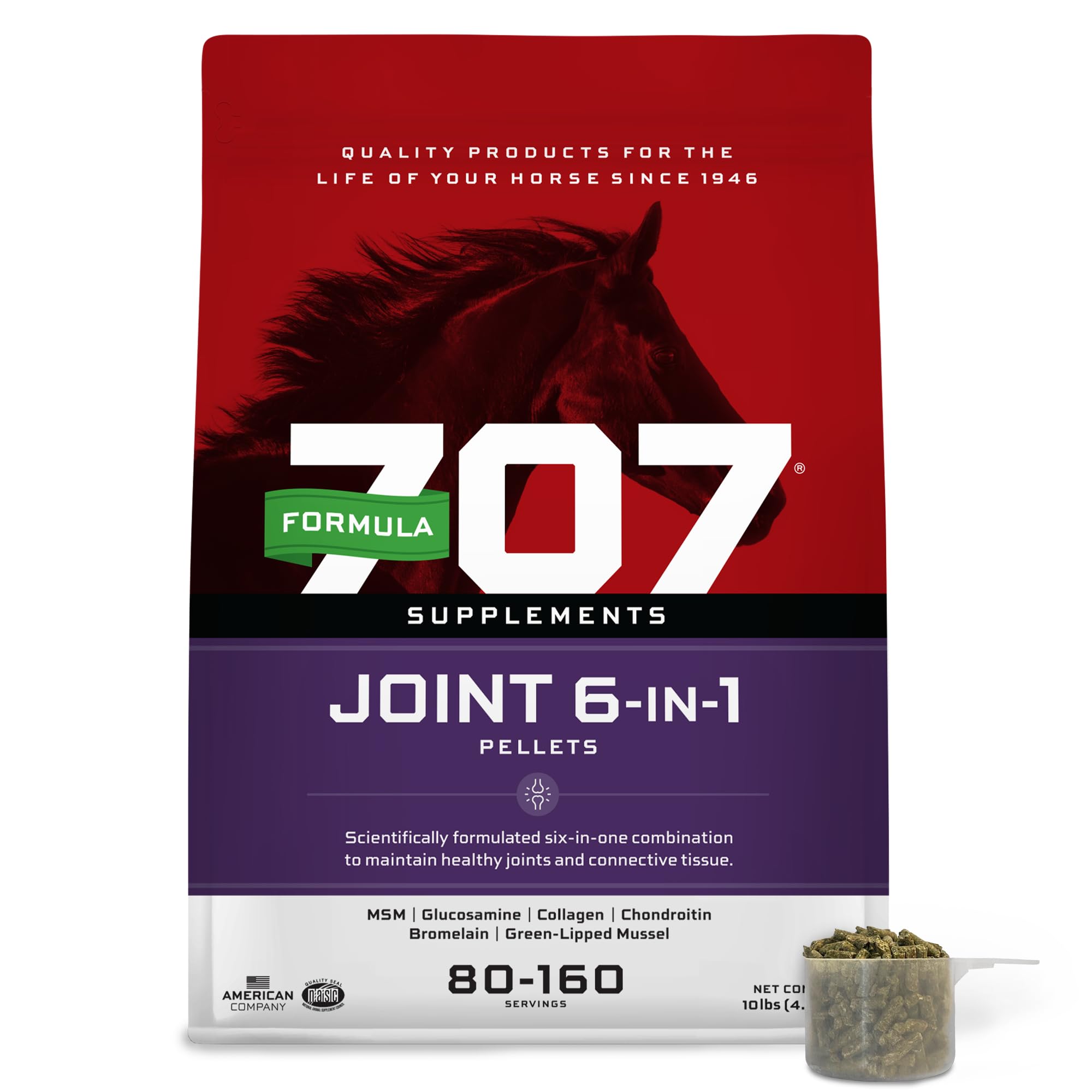 Formula 707 ofrece salud articular para caballos en bolsa de 10 lb