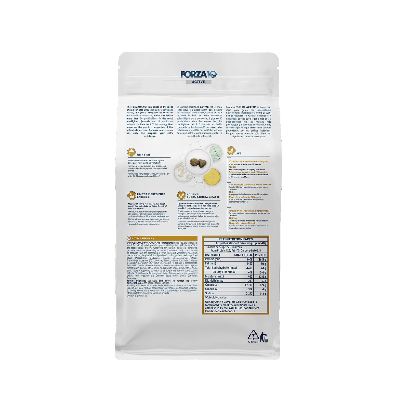 Forza10 Gato, sabor pescado en envase, ideal para paladar exigente.