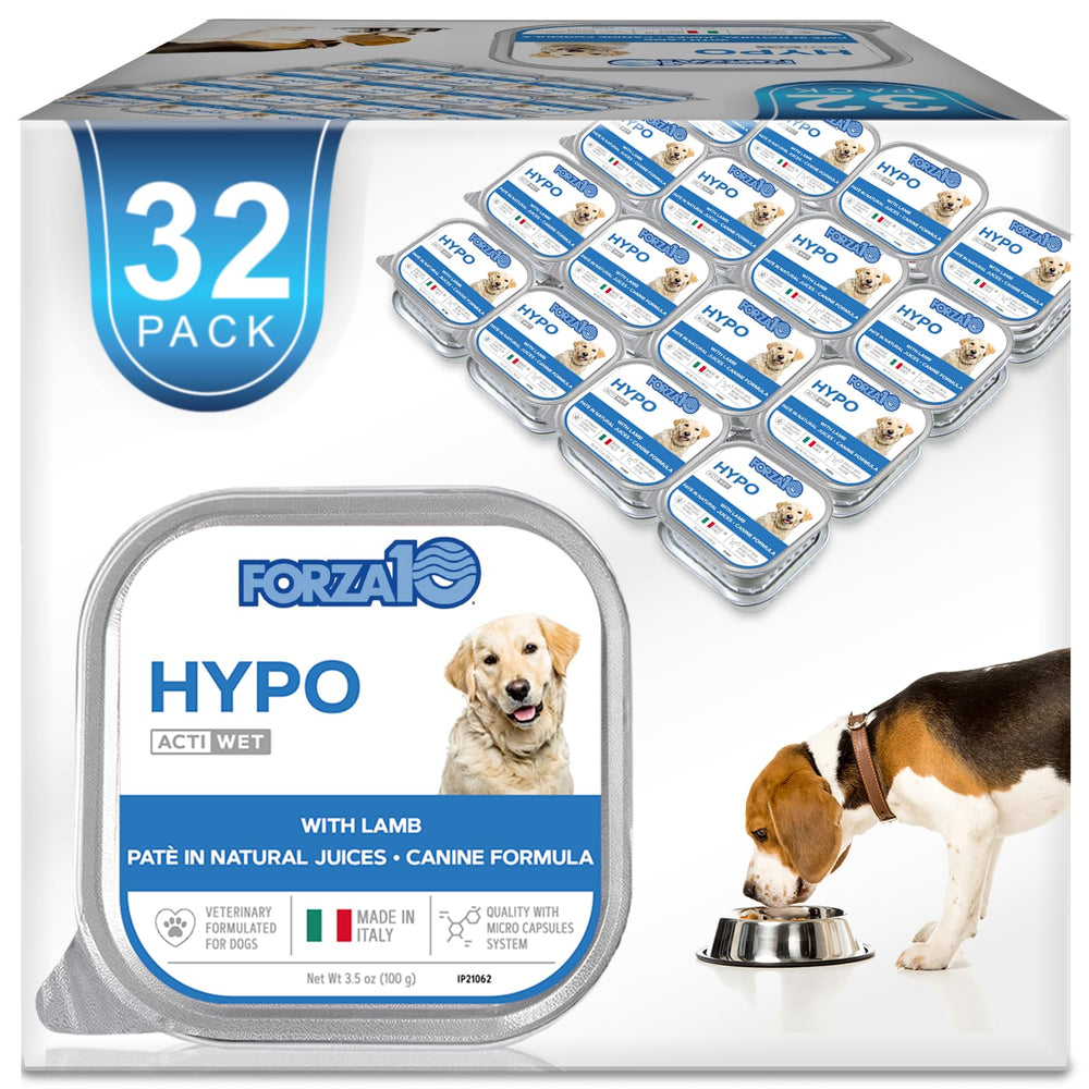 Forza10: lata de cordero para perros con alergias, útil en la dieta diaria.
