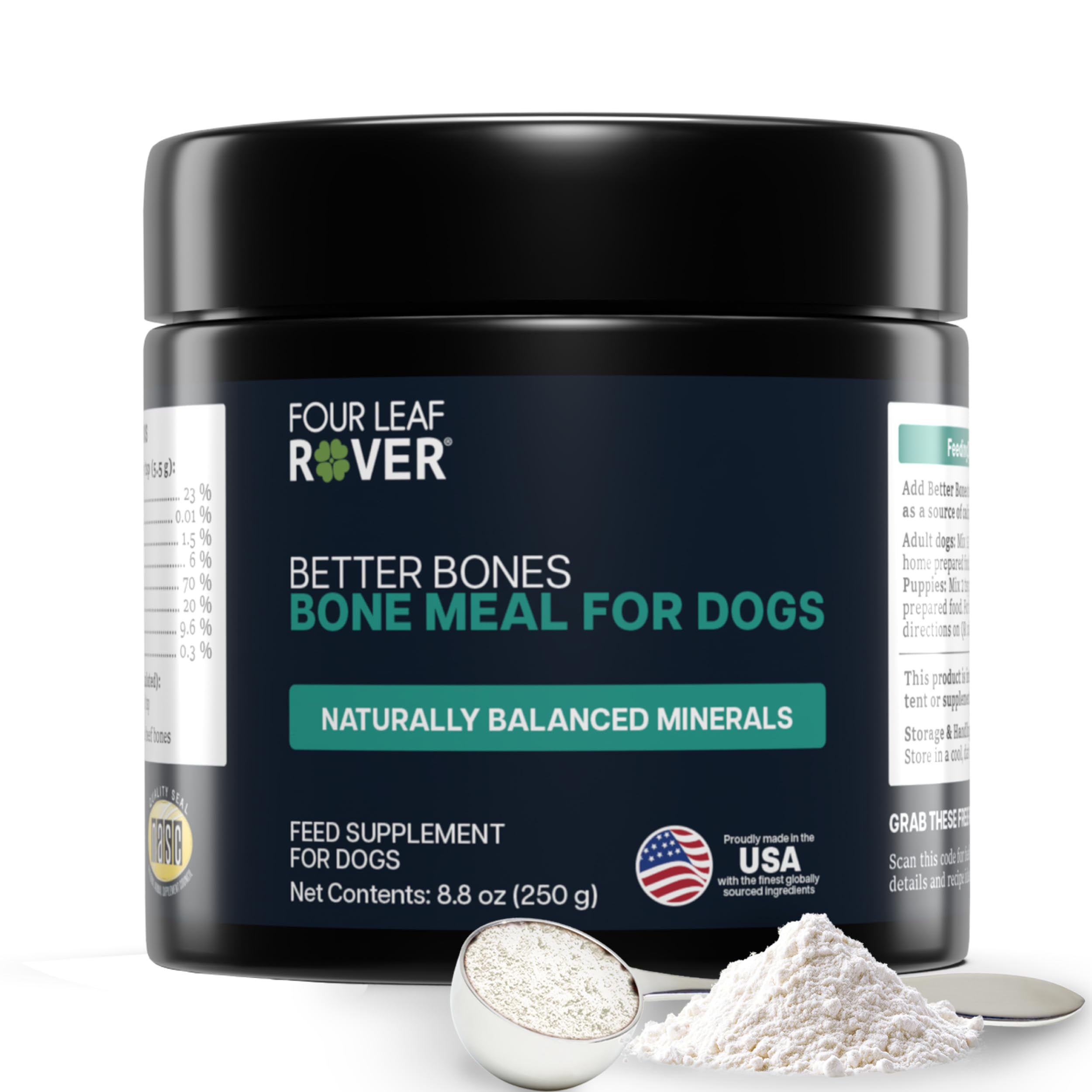 FOUR LEAF ROVER Better Bones: bote de hueso en polvo para perros, complemento natural para dientes y articulaciones