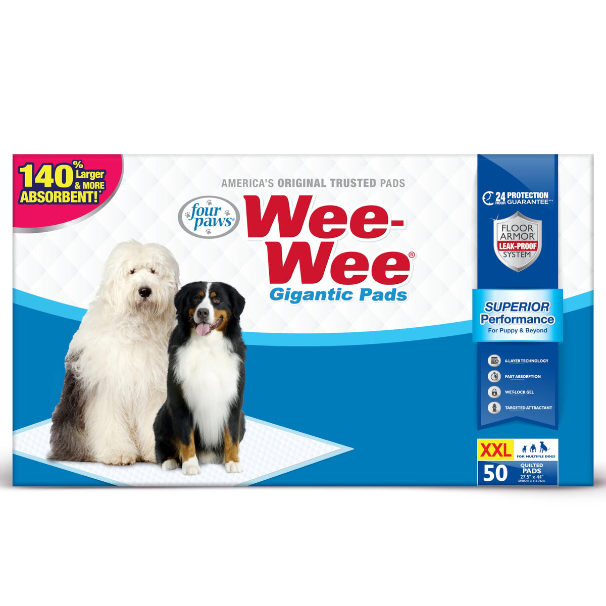 Four Paws Wee-Wee Pad grande en empaque compacto para reducir residuos