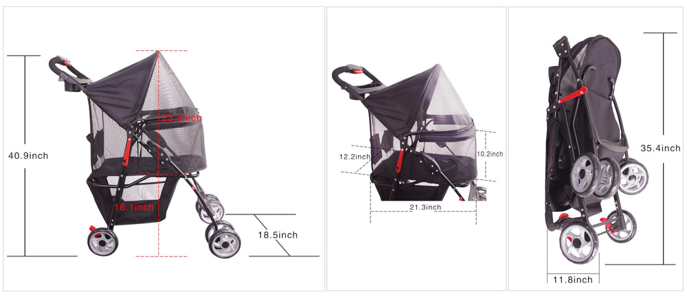 FOURPAW Carrito ruedas 360, maniobrabilidad suave para calles y parques