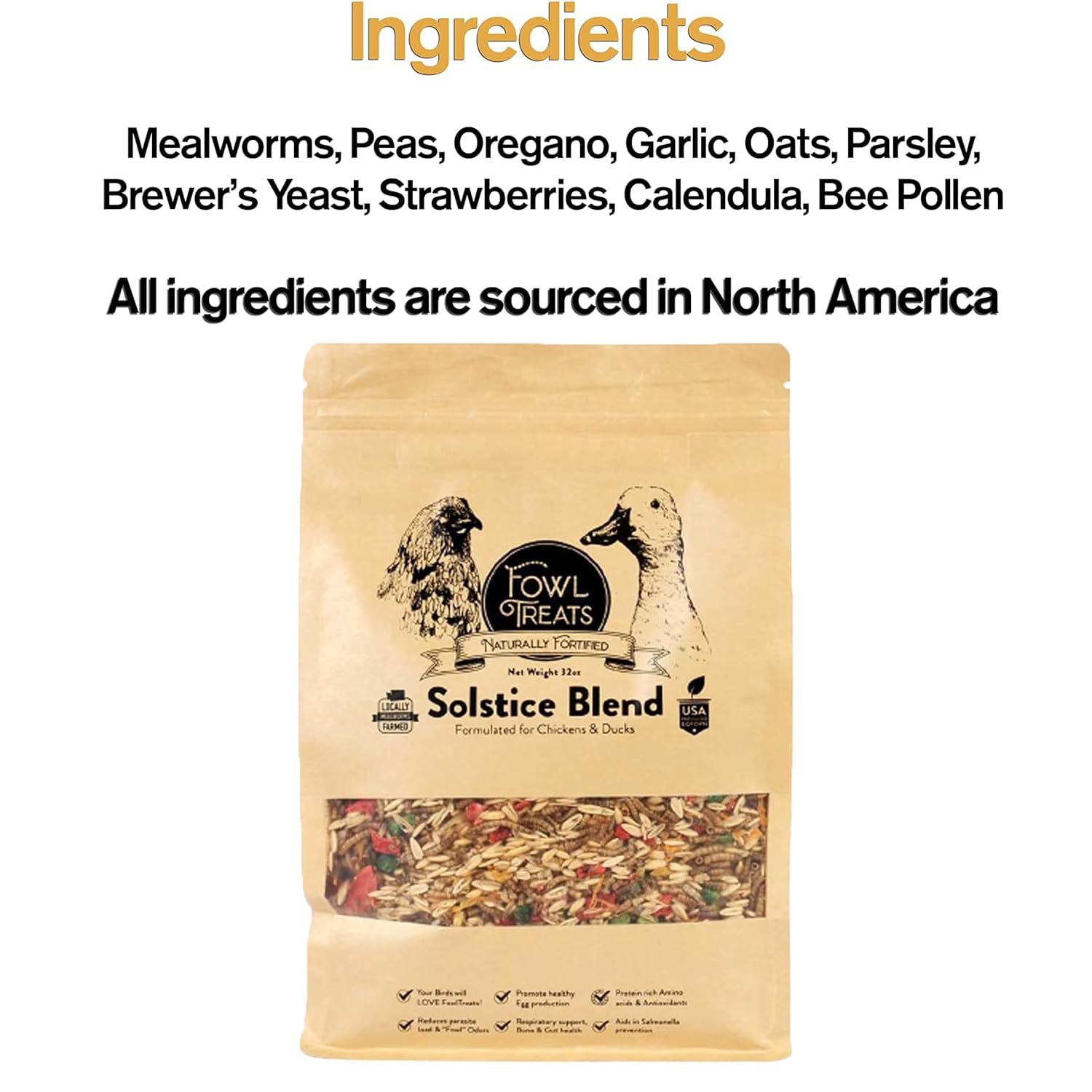 Fowl Treats Solstice, gusanos de harina, snack proteico para aves ponedoras.