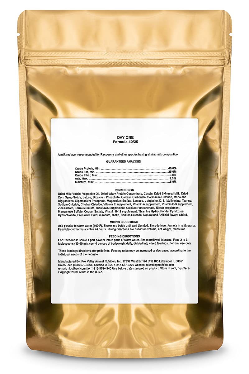 Fox Valley Fórmula Día Uno 40/25 para mapaches, aroma agradable que facilita la aceptación.