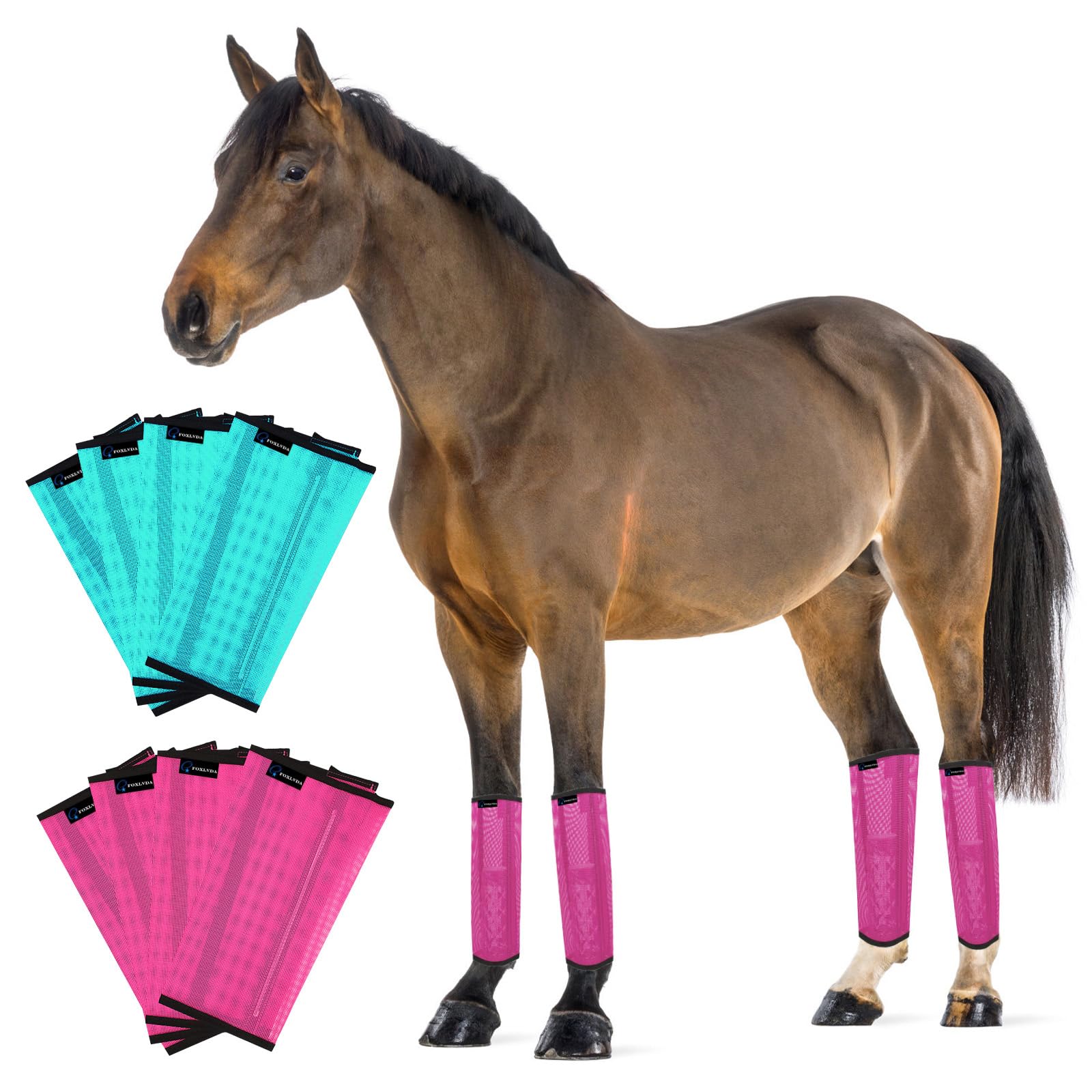 FOXLVDA botas anti mosquitos para caballo en verde y rosa, protección confortable