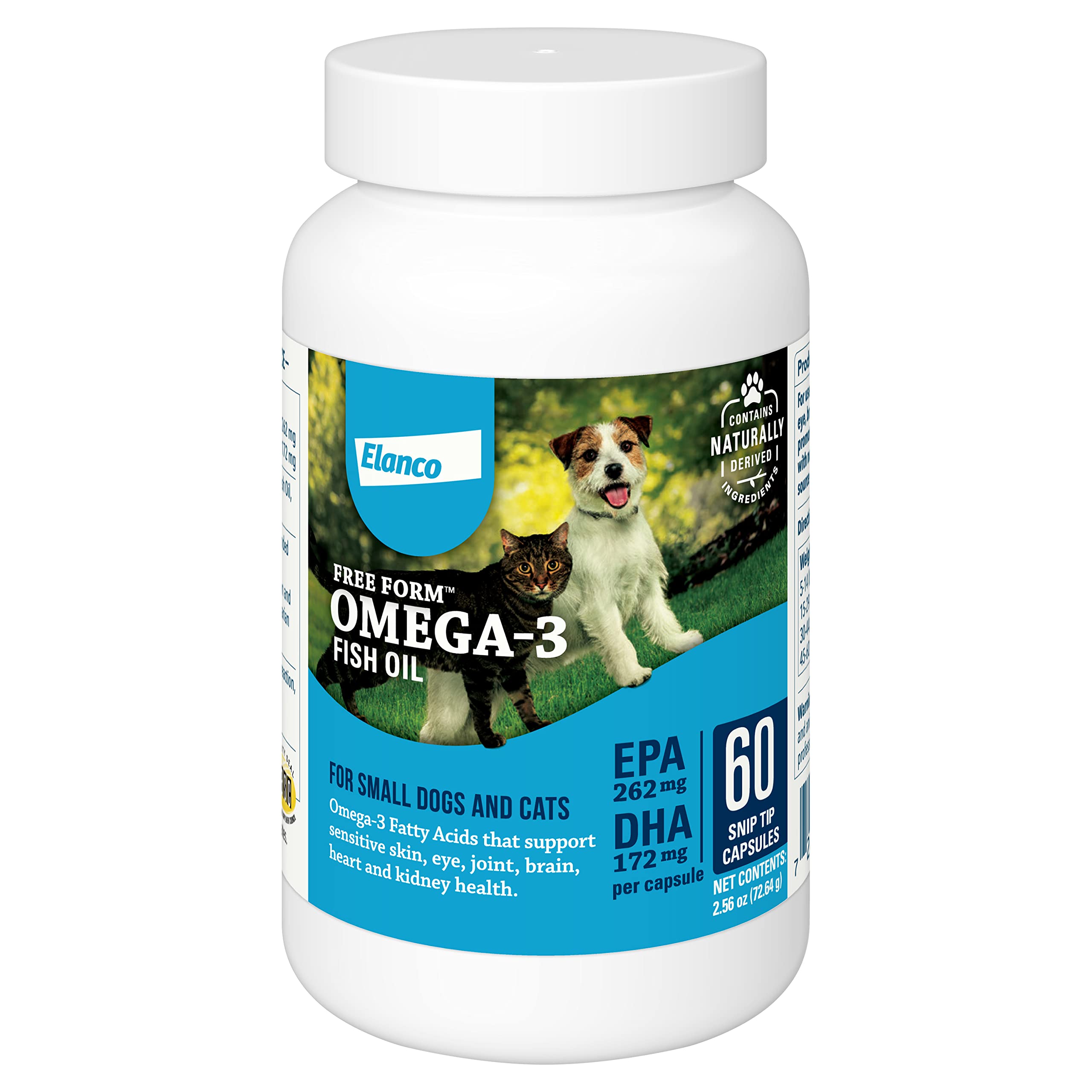 Free Form Omega-3 aceite para perros y gatos en bote, puede apoyar piel y pelaje.