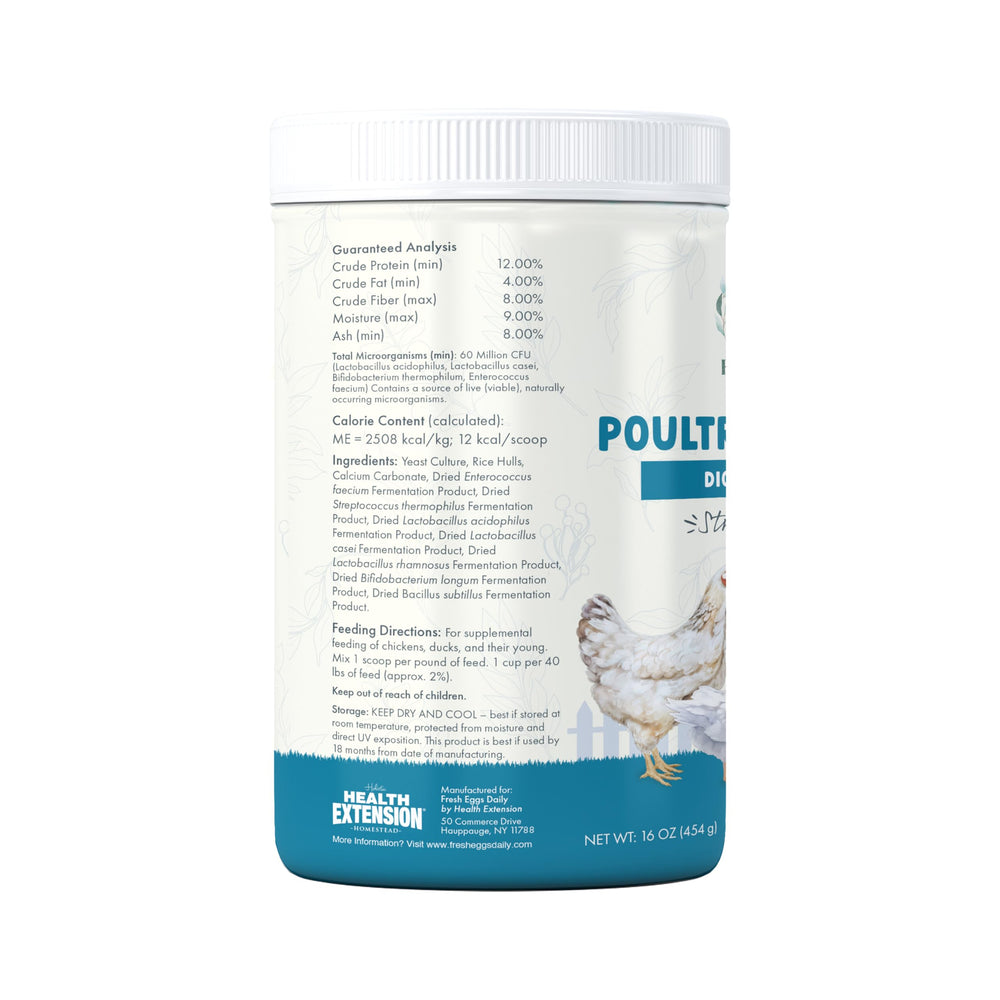 Fresh Eggs Daily Probiotics envase hermético, conserva la frescura y eficacia del suplemento para aves.