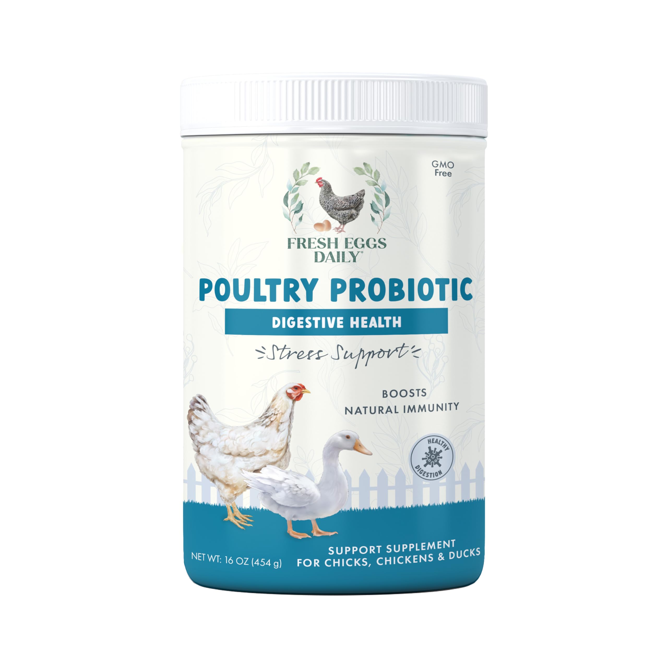 Fresh Eggs Daily Probiotics en polvo para aves, apoyo digestivo básico y fácil de usar.