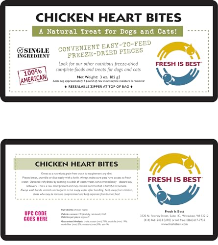 Fresh Is Best: corazones de pollo deshidratados en empaque reutilizable, frescura conservada.