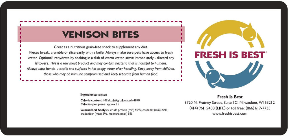 Fresh Is Best Venado para perros y gatos, merienda nutritiva.