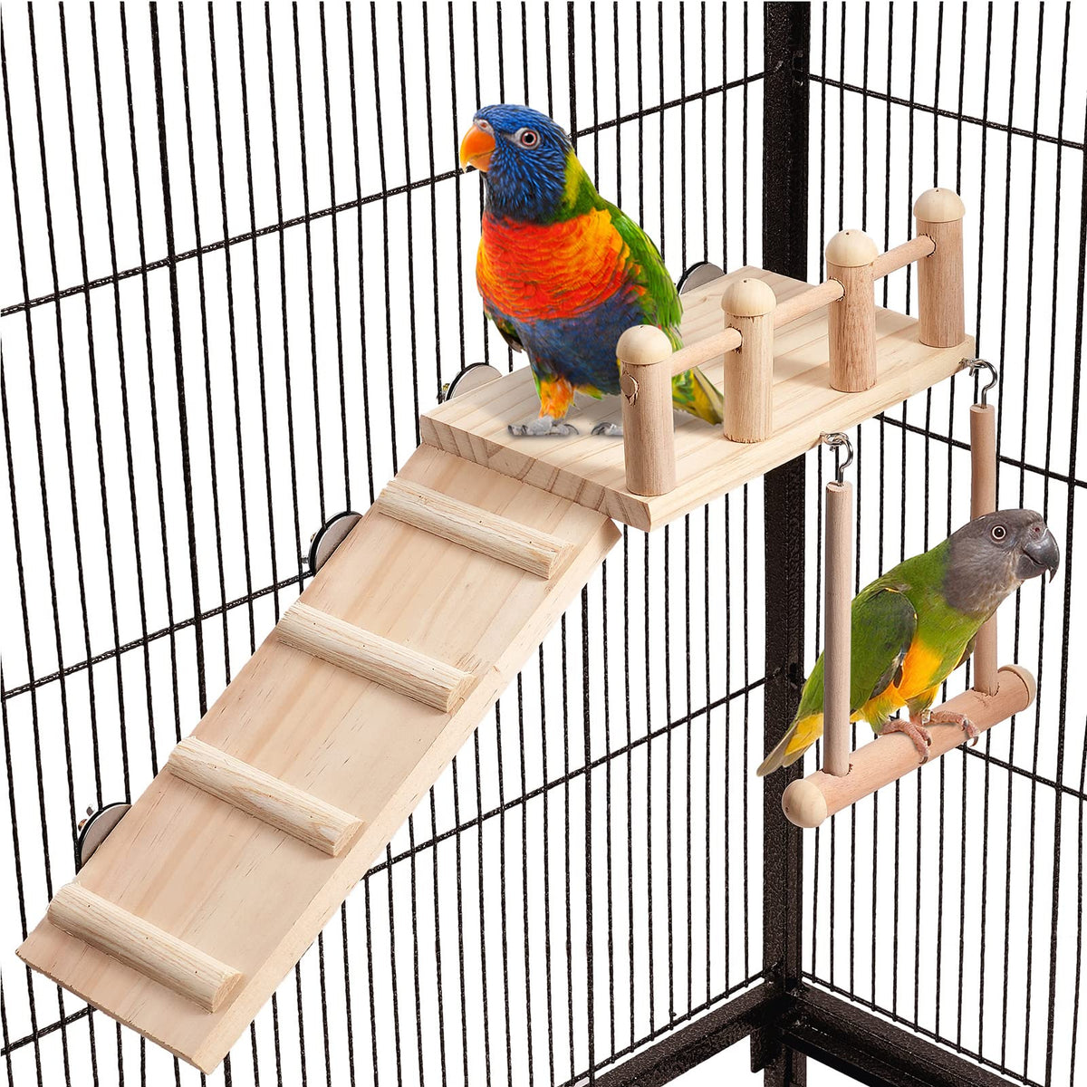 FrgKbTm percha-plataforma con columpio para aves pequeñas, ideal para ejercicio diario.