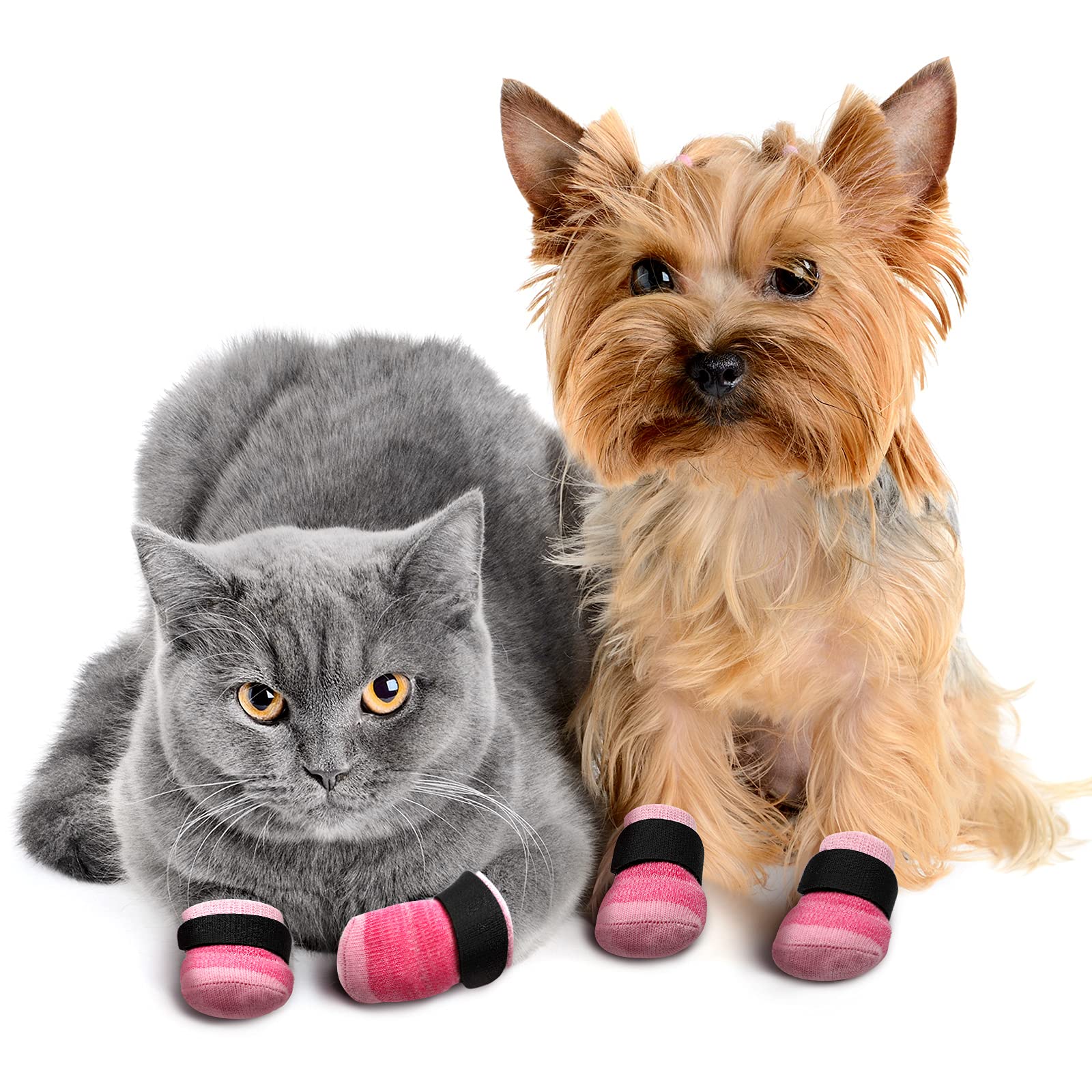 Frienda kit de 8 calcetines antideslizantes y 4 cierres, color rosa para mascotas pequeñas