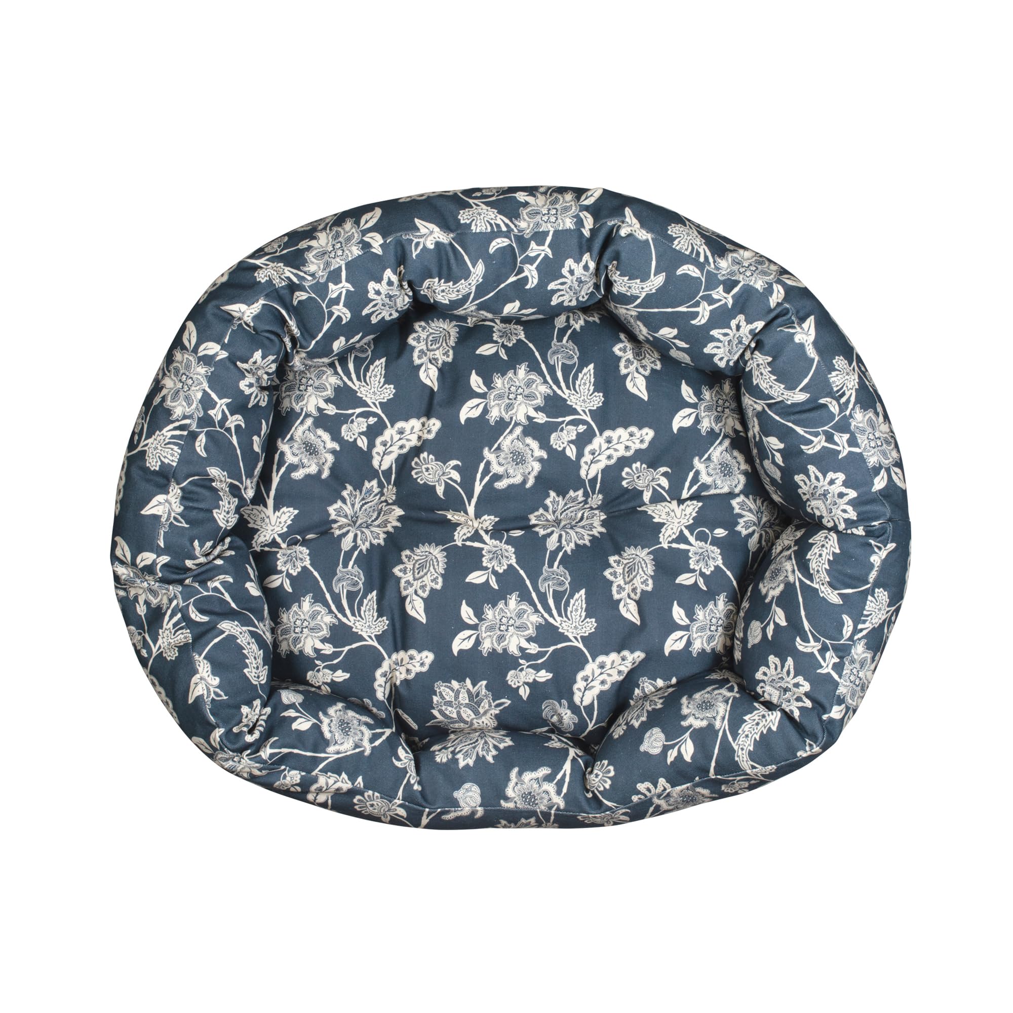 Fringe INDIENNE Azul Costero, vista frontal de la cama redonda mediana para perros.