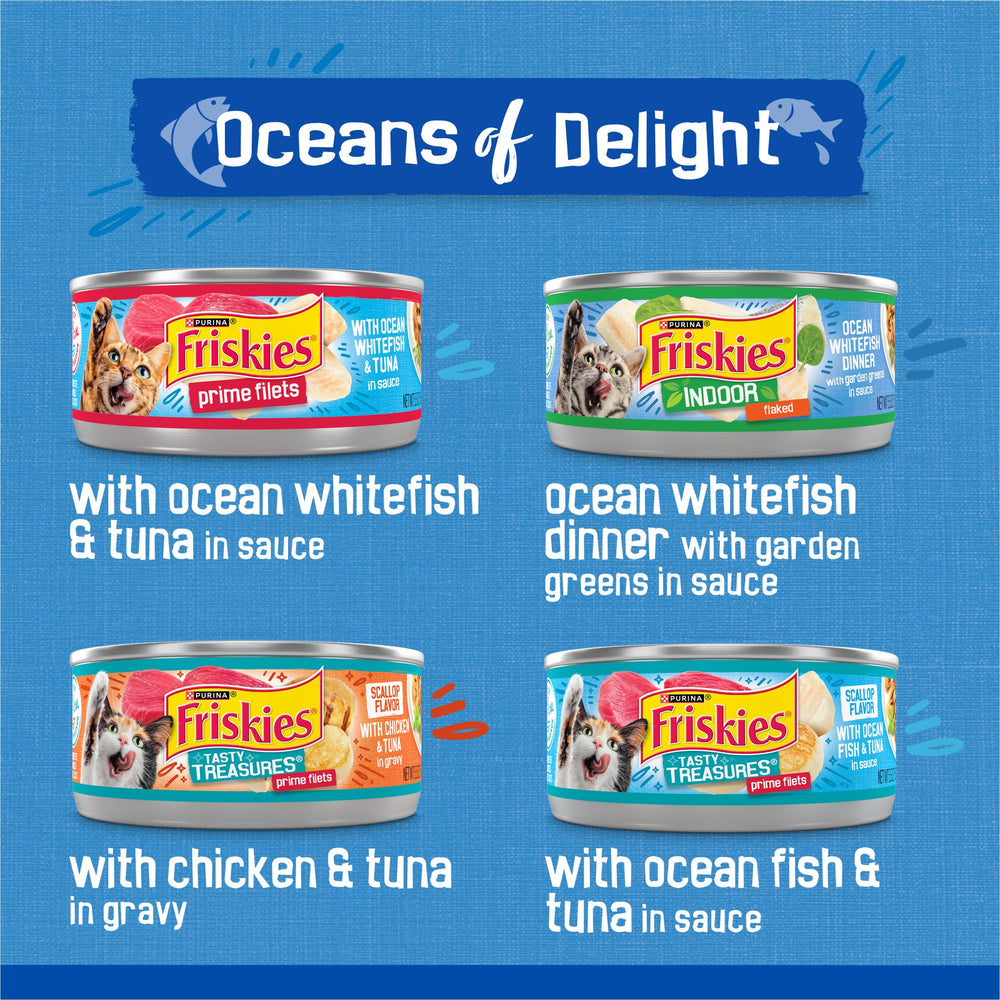 Friskies atún y pescado blanco en salsa, textura atractiva.