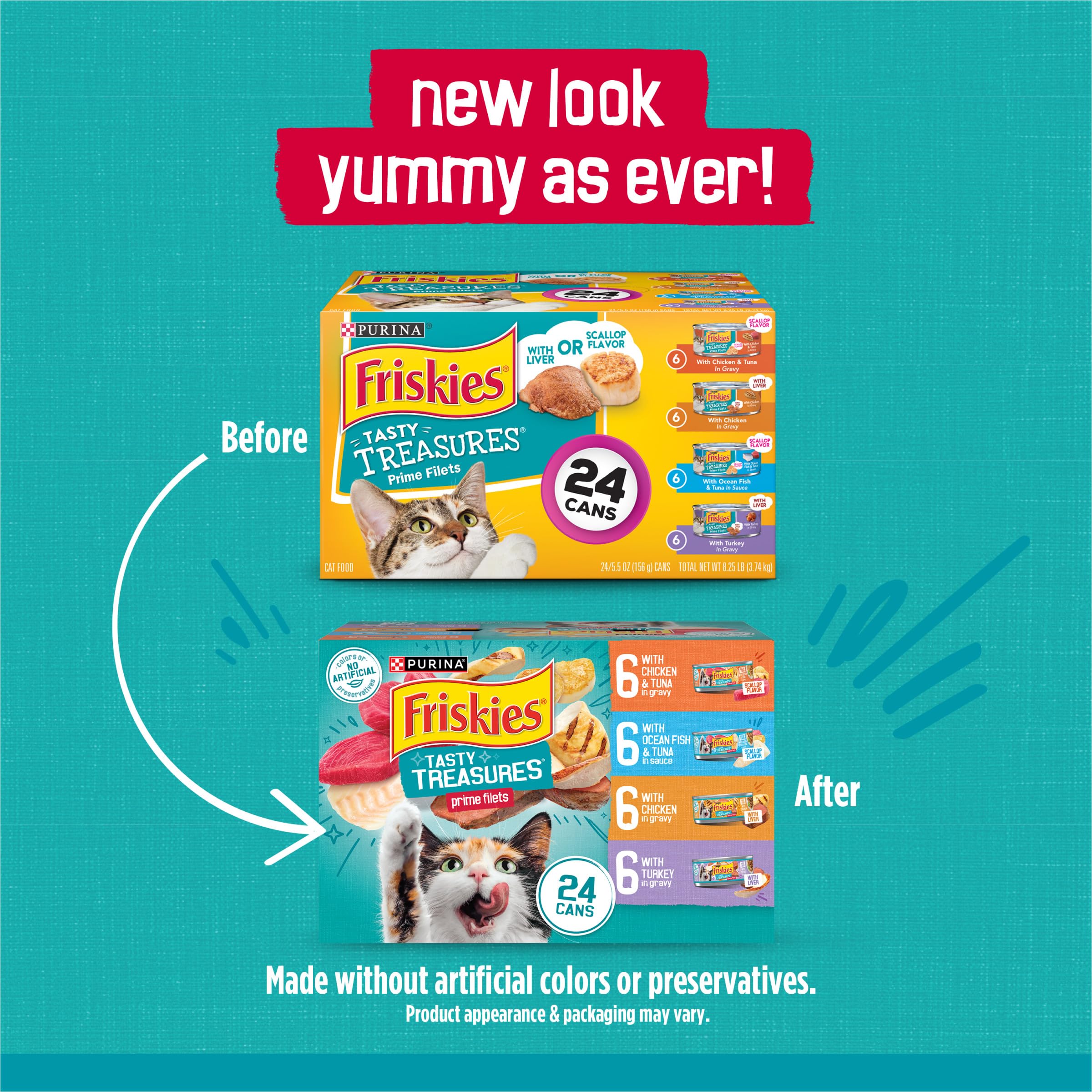 Friskies filetes pollo, lata 5.5 oz, textura tierna para masticar.