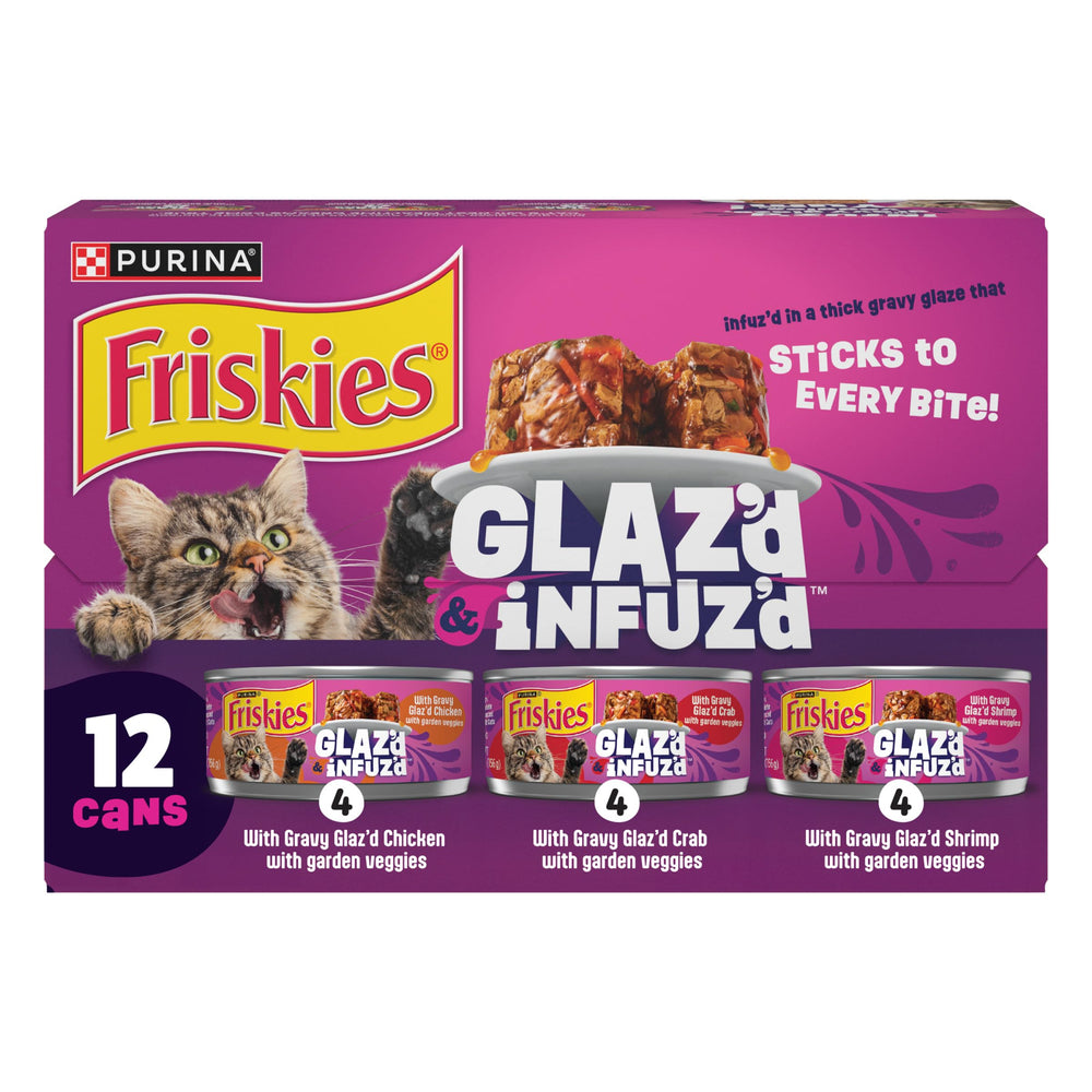 Friskies Glaz’d e Infuz’d, lata-gato-sabores variados para estimular el apetito.