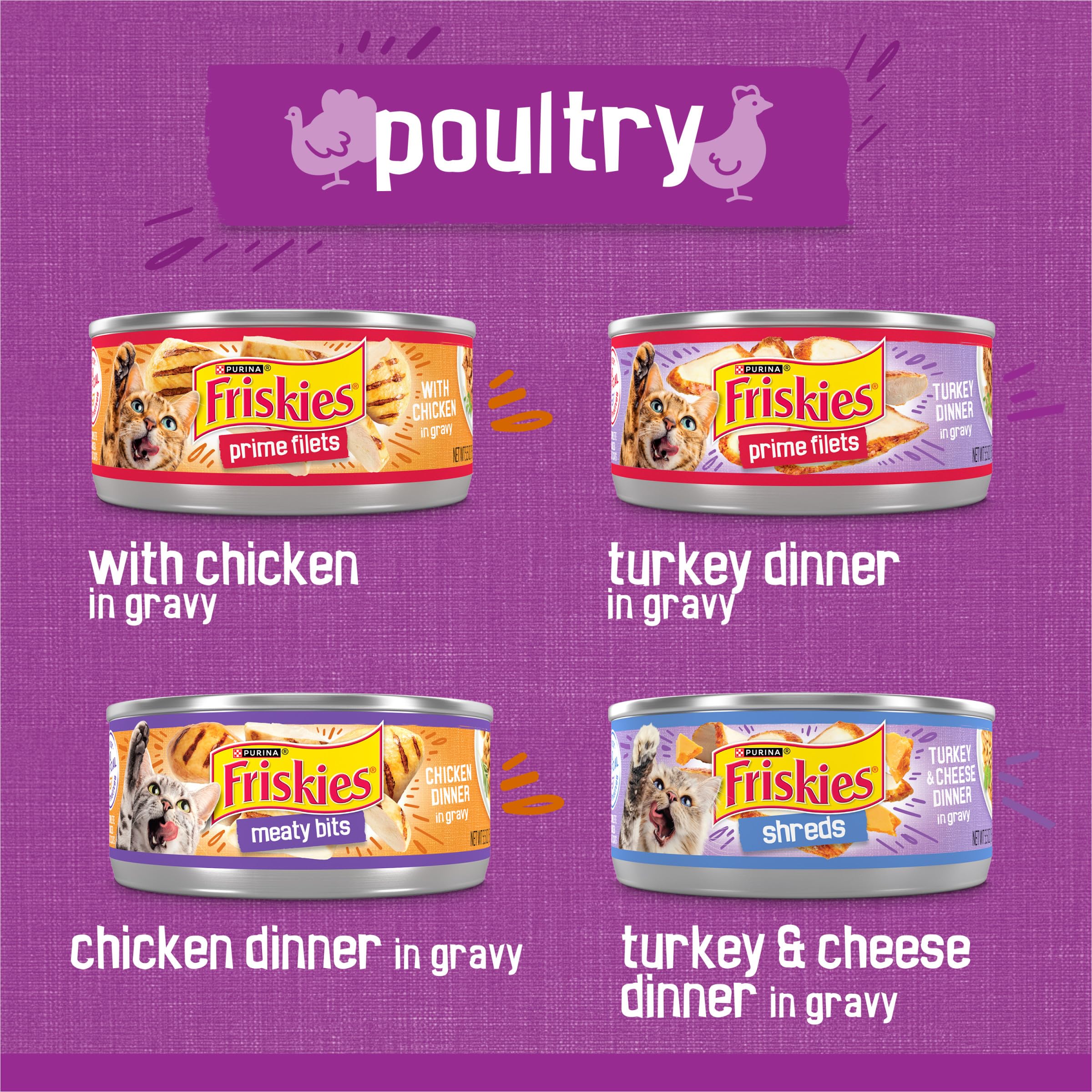 Friskies Gravy: lata de pollo bocados carne para textura y satisfacción.