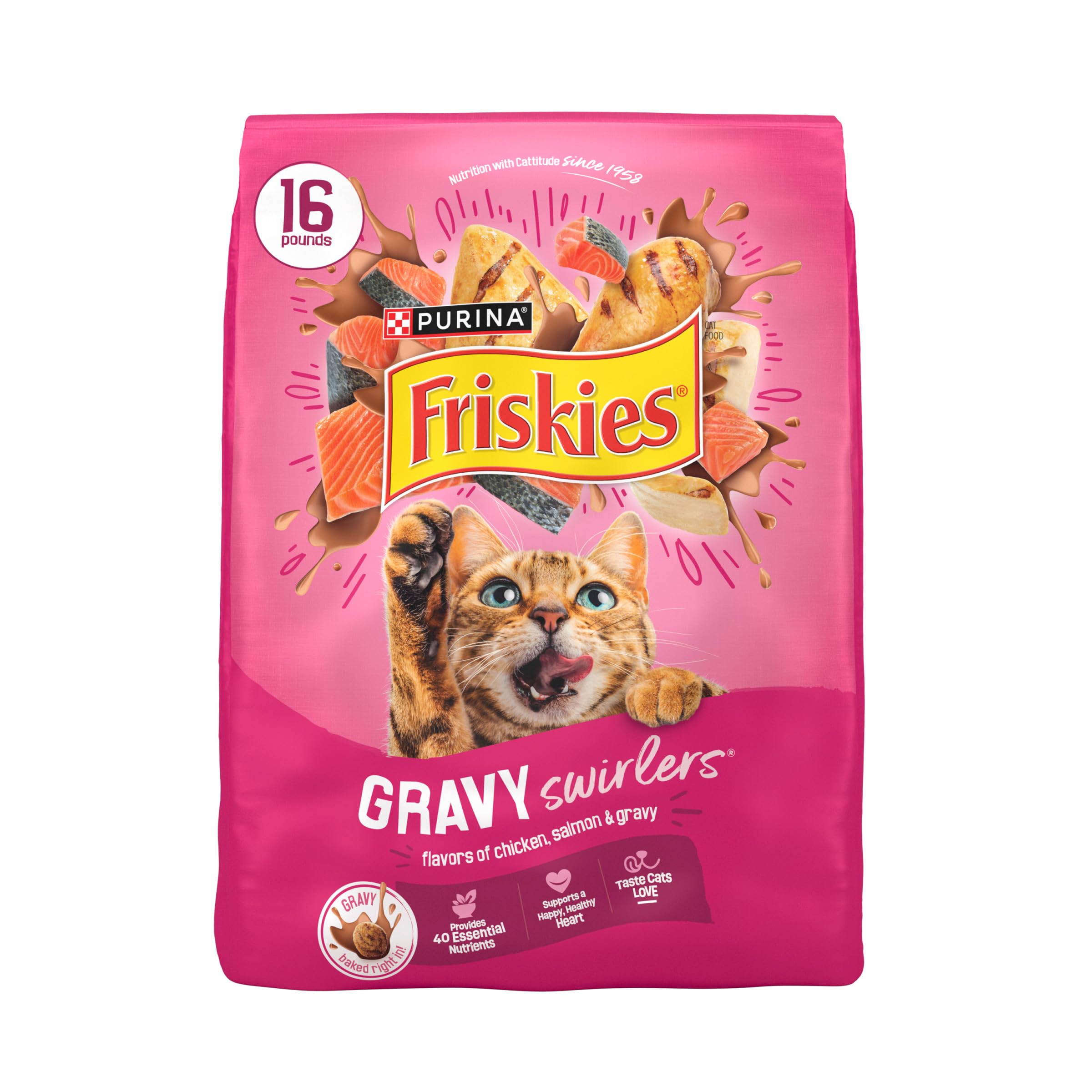 Friskies Gravy Swirlers con pollo crujiente en tazón para estimular el apetito.