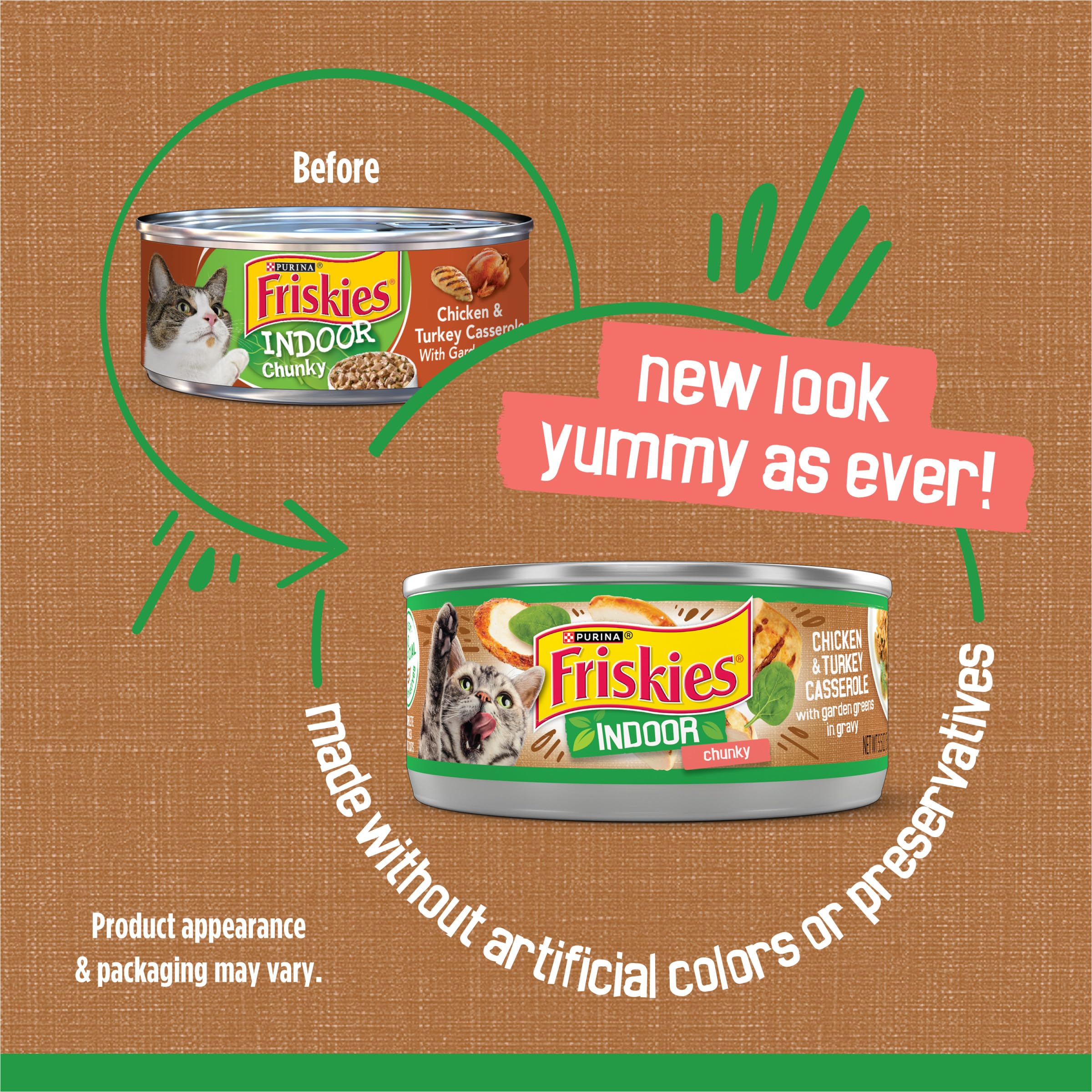 Friskies Indoor: bocados de pollo y pavo tiernos, ideal para gatos indoor.