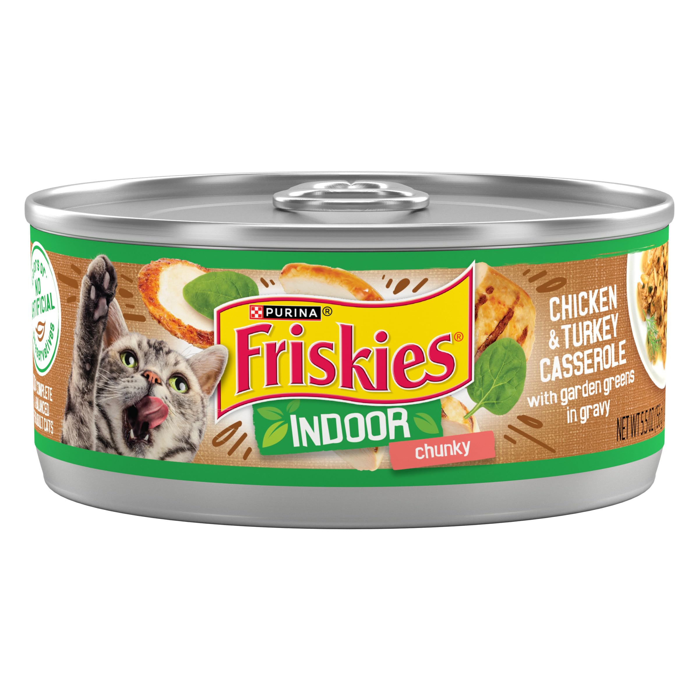 Friskies Indoor: cazuela de pollo y pavo con verduras, sabor que invita a comer.