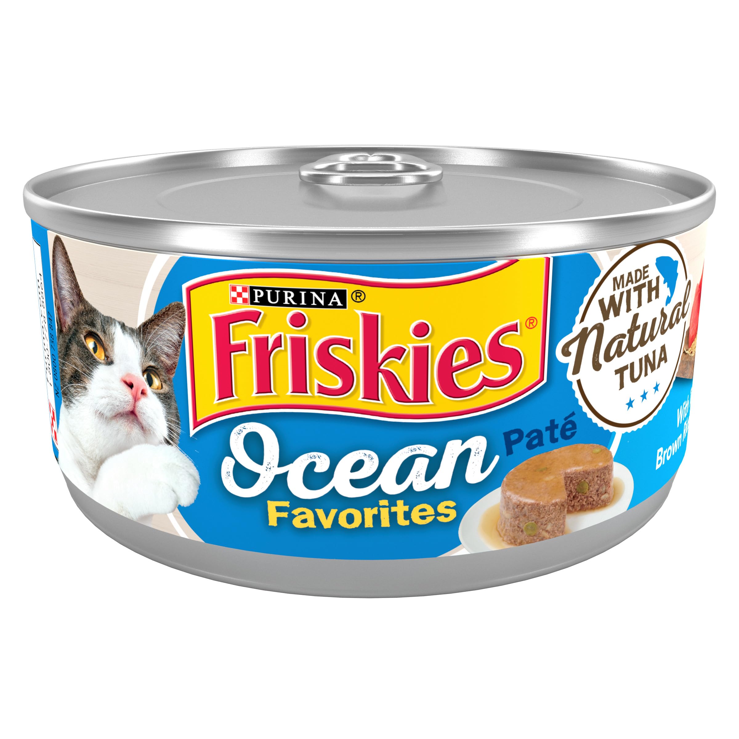 Friskies lata pate mar oceano: sabor marino para gatos curiosos y felices.