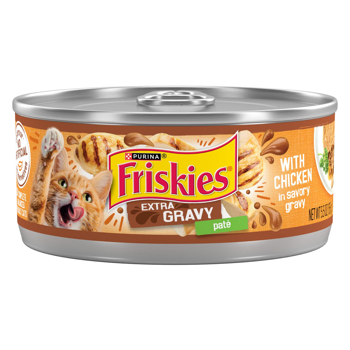 Friskies Pate con Pollo: lata de pollo con salsa para gusto y humedad