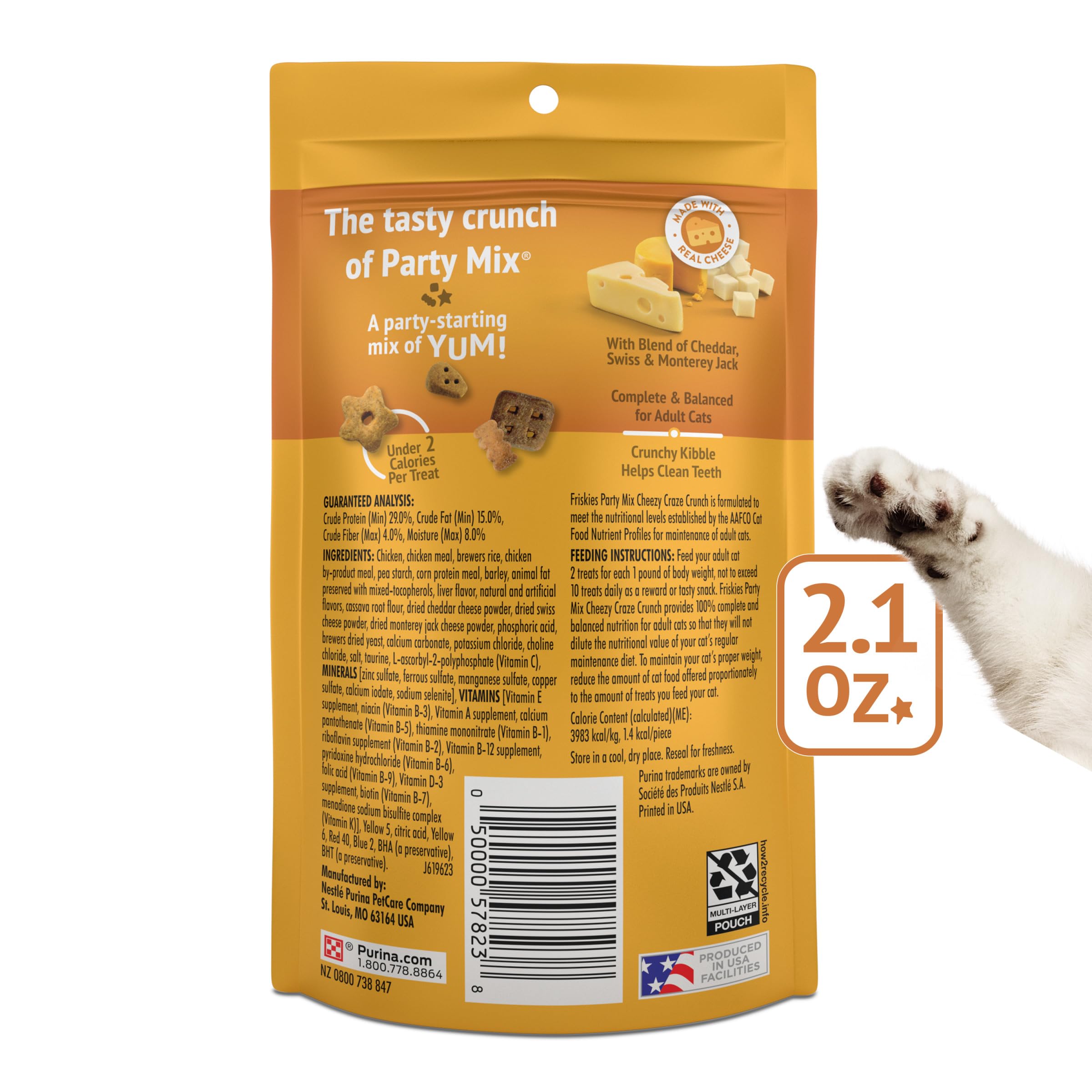 Friskies Party Mix Cheezy Craze Crunch, sabores de quesos atractivos para gatos.