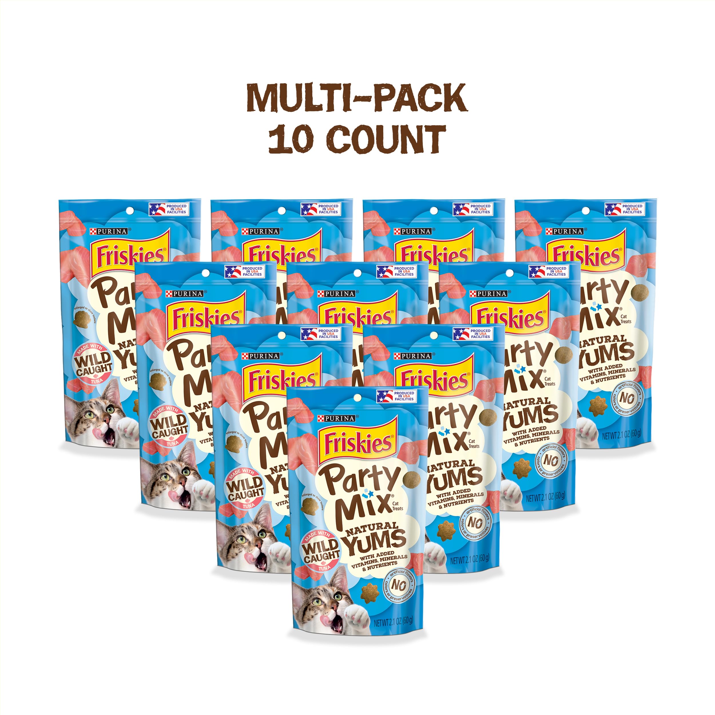 Friskies Yums Naturales con Atún Salvaje: bolsas de 2.1 oz para porciones.
