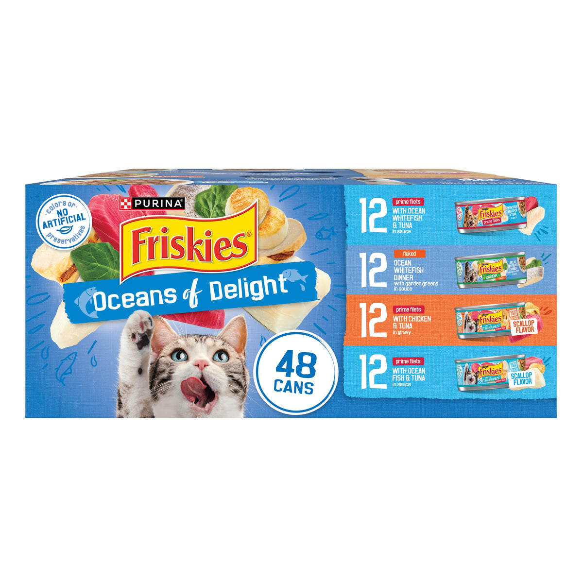 Friskies Océanos de Delicia: lata de comida húmeda con sabor marino.