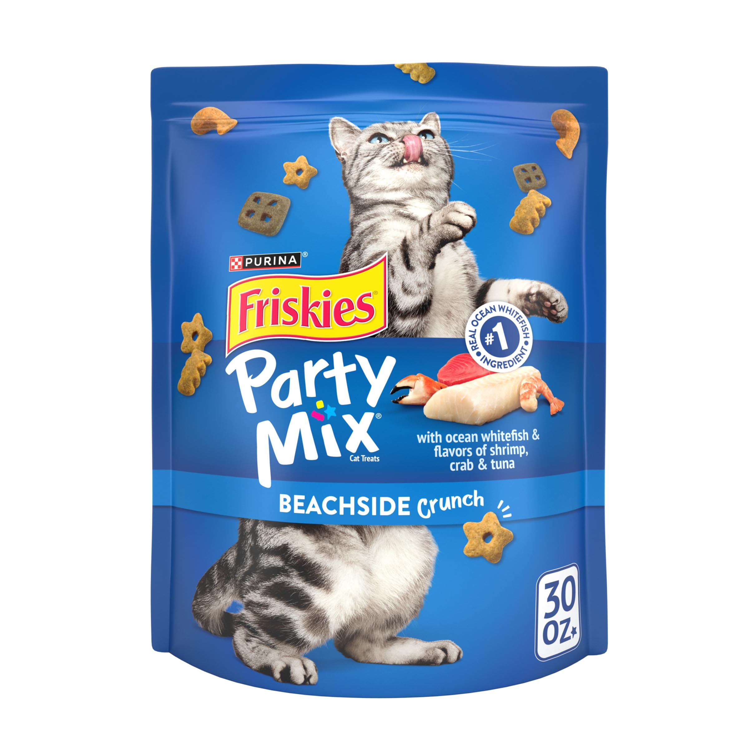 Friskies Party Mix Beachside Crunch poisson océan, friandise principale qui satisfait les chats
