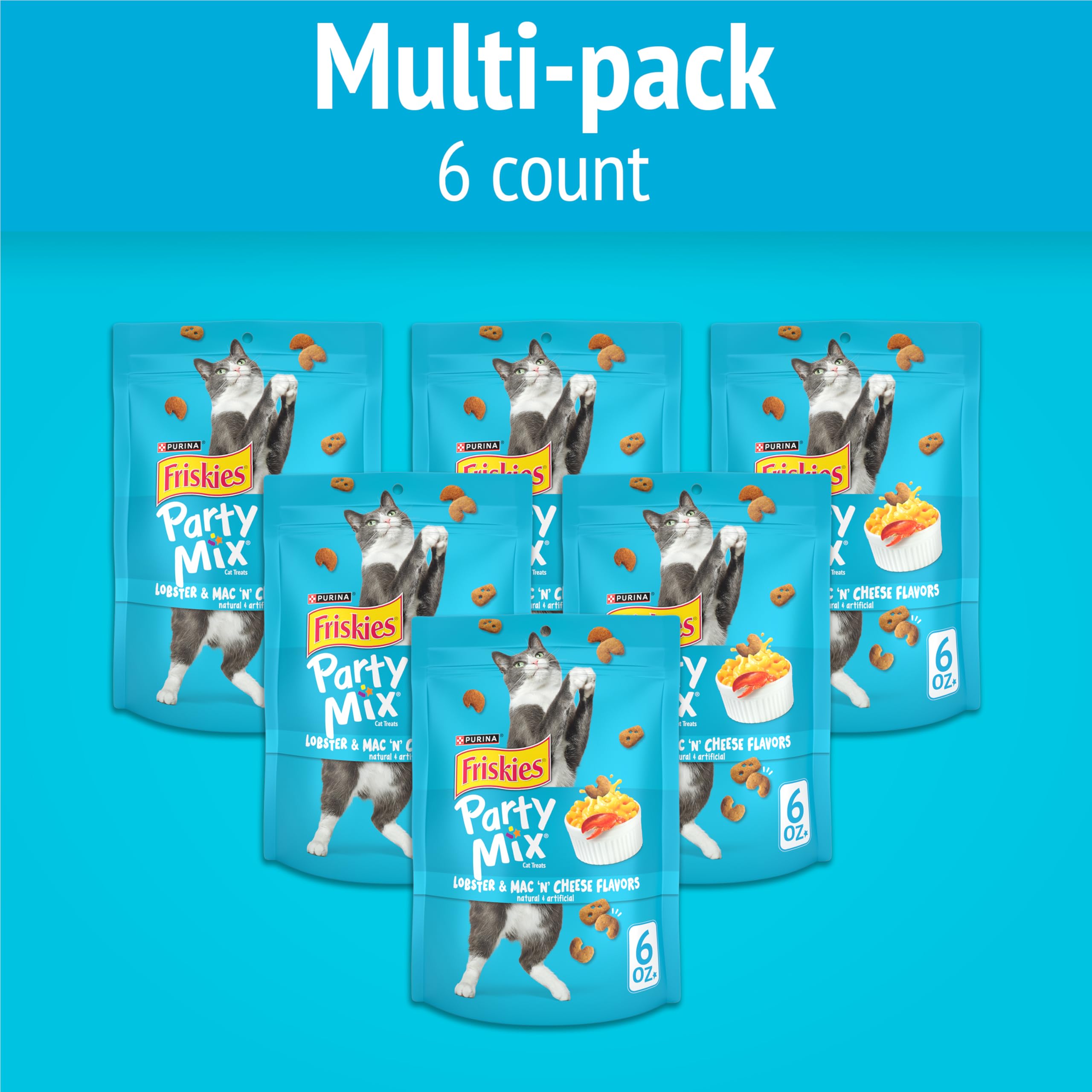 Friskies Party Mix Langosta y Queso: sabor marino en cada bocado.