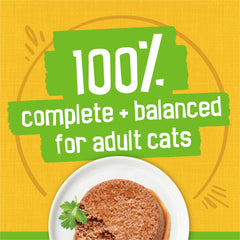 Friskies pate pollo, sabor principal para gatos adultos.