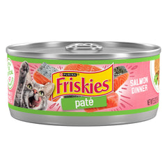 Friskies Pate Salmón Dinner, lata abierta, aroma tentador para la hora de comer