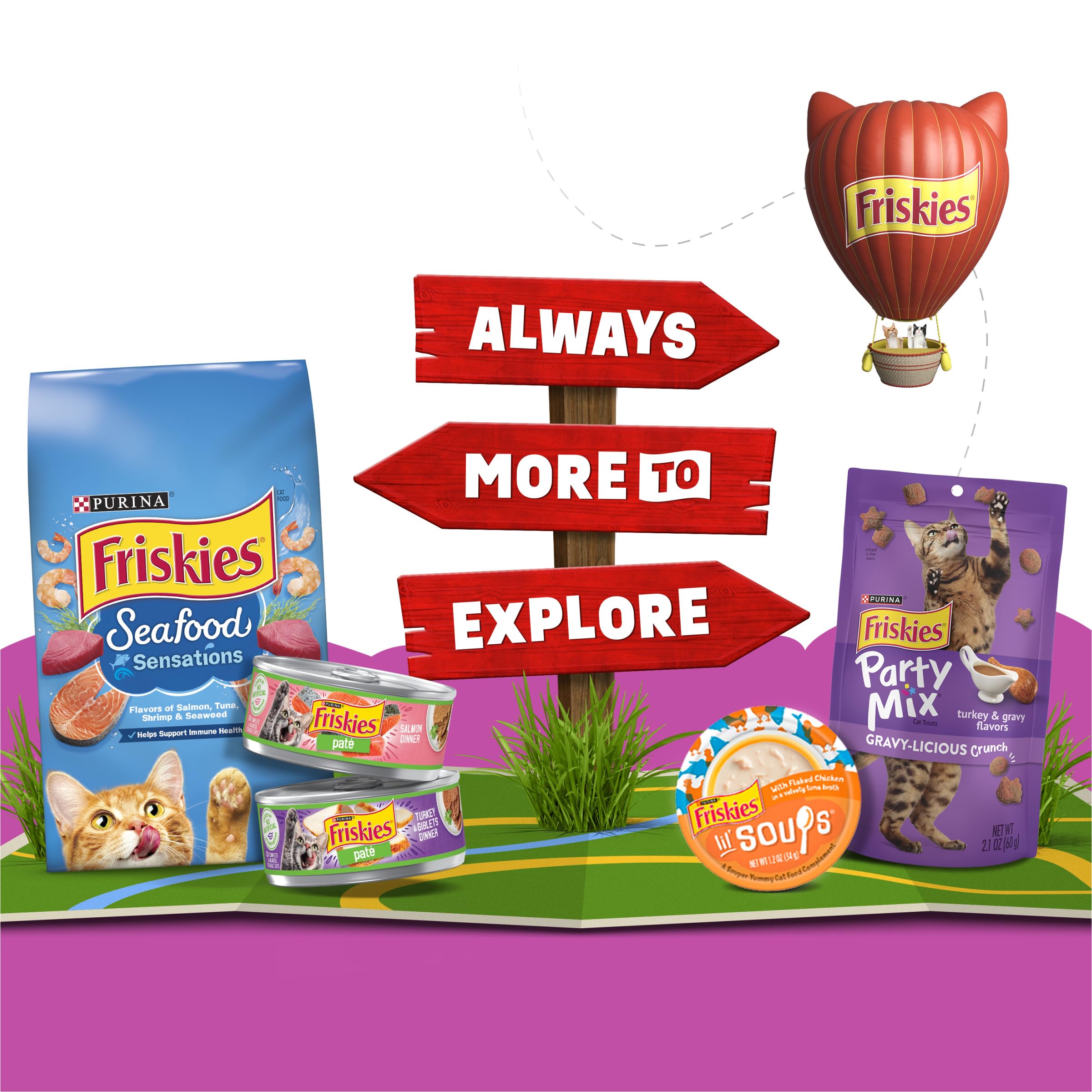 Friskies: pedacitos y caldo, porción individual; opción sabrosa para entre comidas.