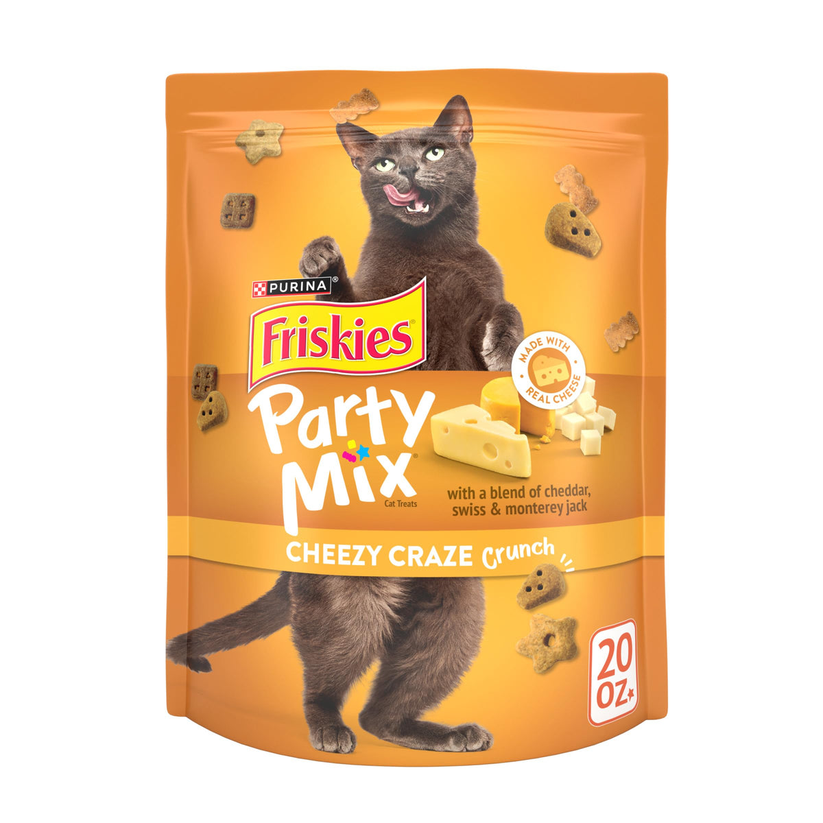 Friskies pochette 20oz melange fromage croustillant, ideale collation ludique pour chats