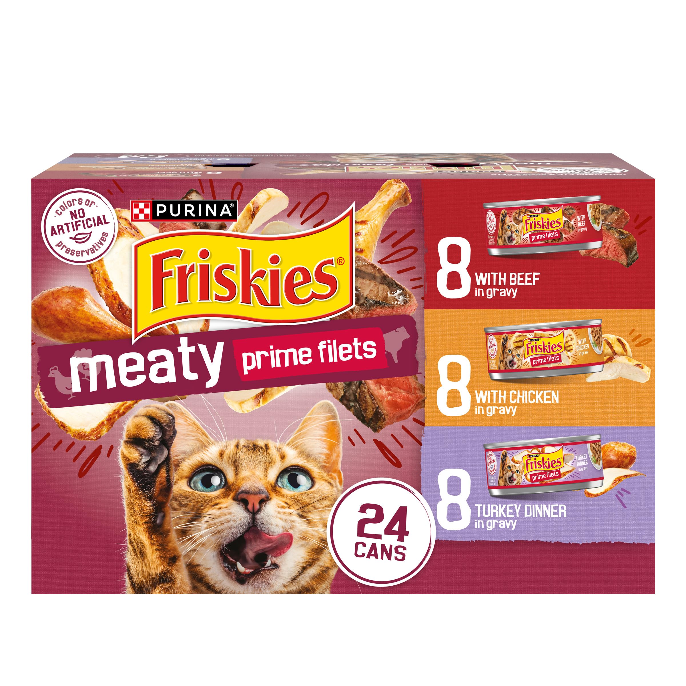 Friskies Filetes carnoso con salsa carne, sabor que encanta a los gatos.