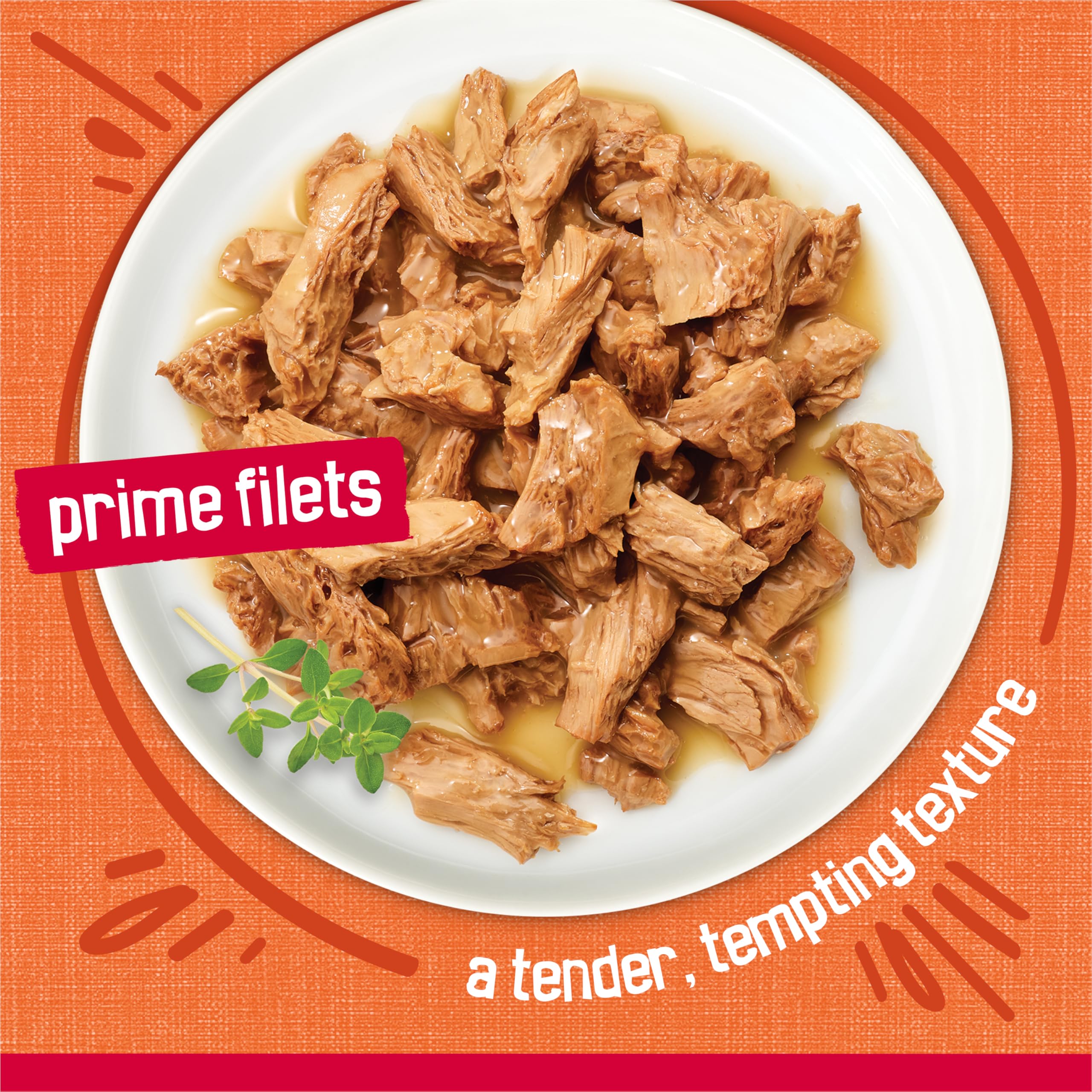 Friskies Prime Filets textura de trozos deshilachados, suave al paladar