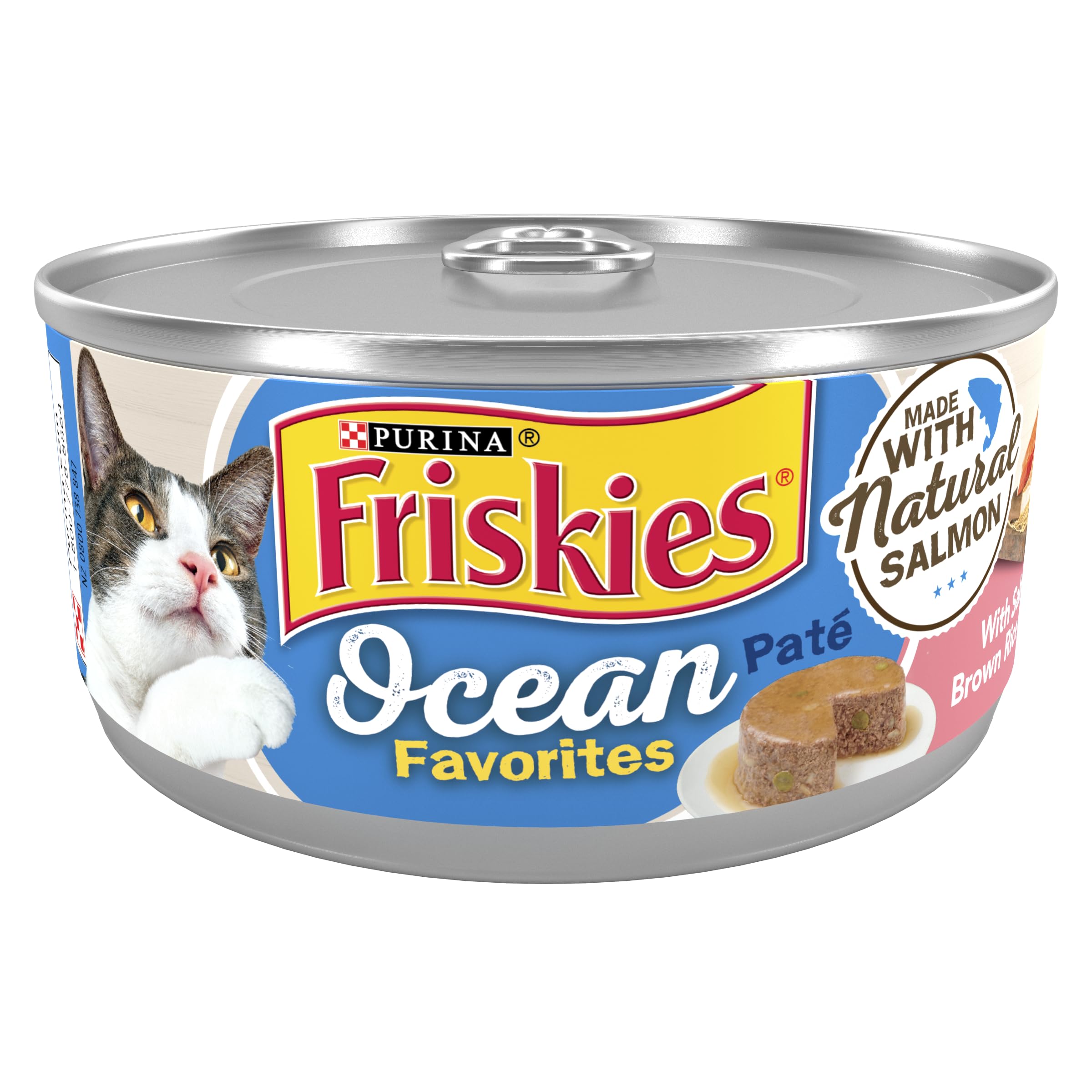 Friskies paté de salmón en lata, sabor suave para gatos adultos