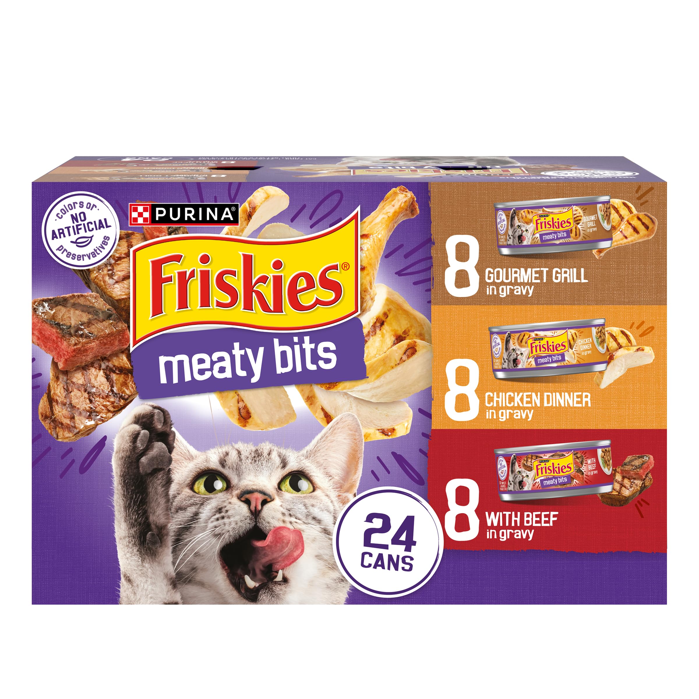 Friskies salsa trozos carne, lata 24, sabor irresistible para gatos