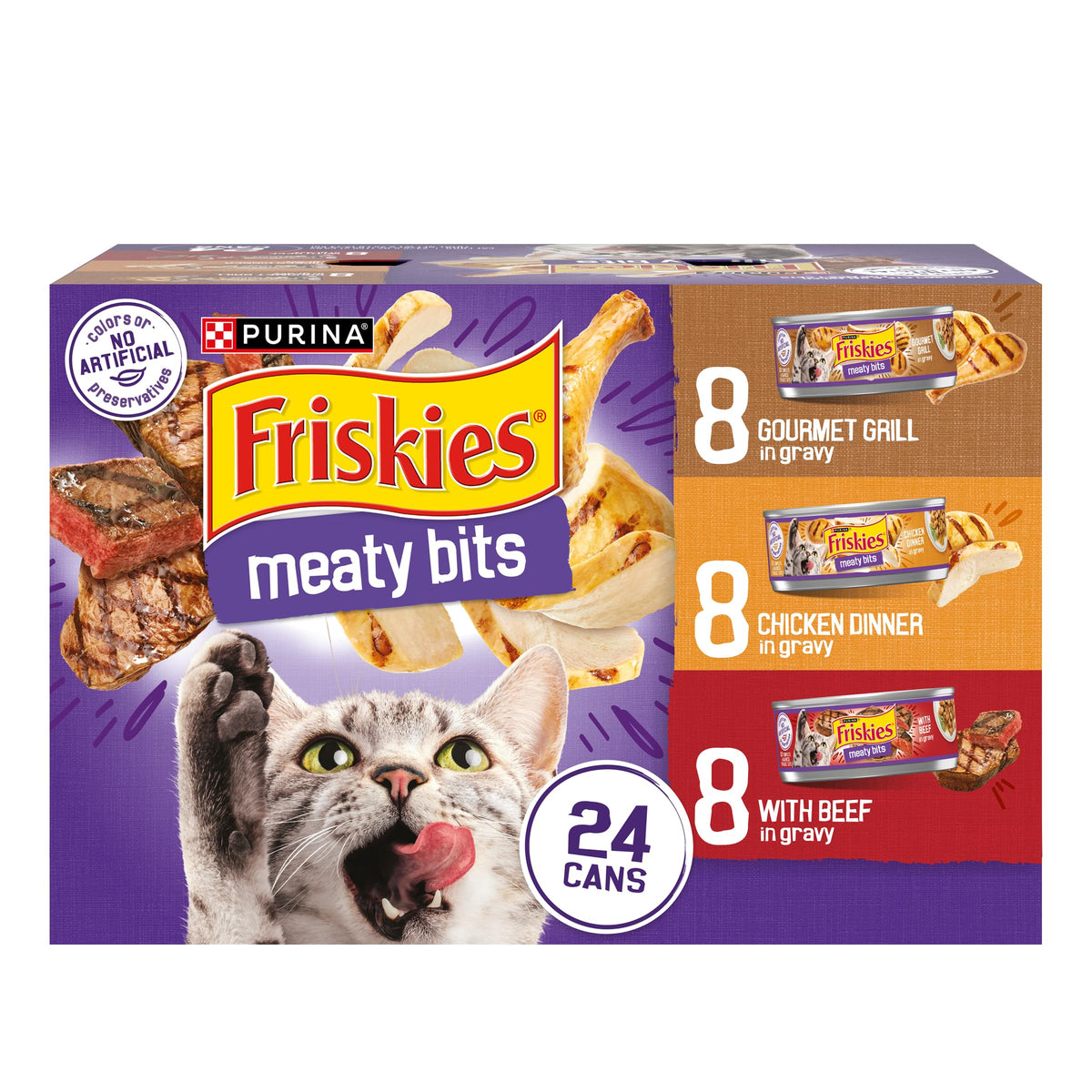 Friskies salsa trozos carne, lata 24, sabor irresistible para gatos