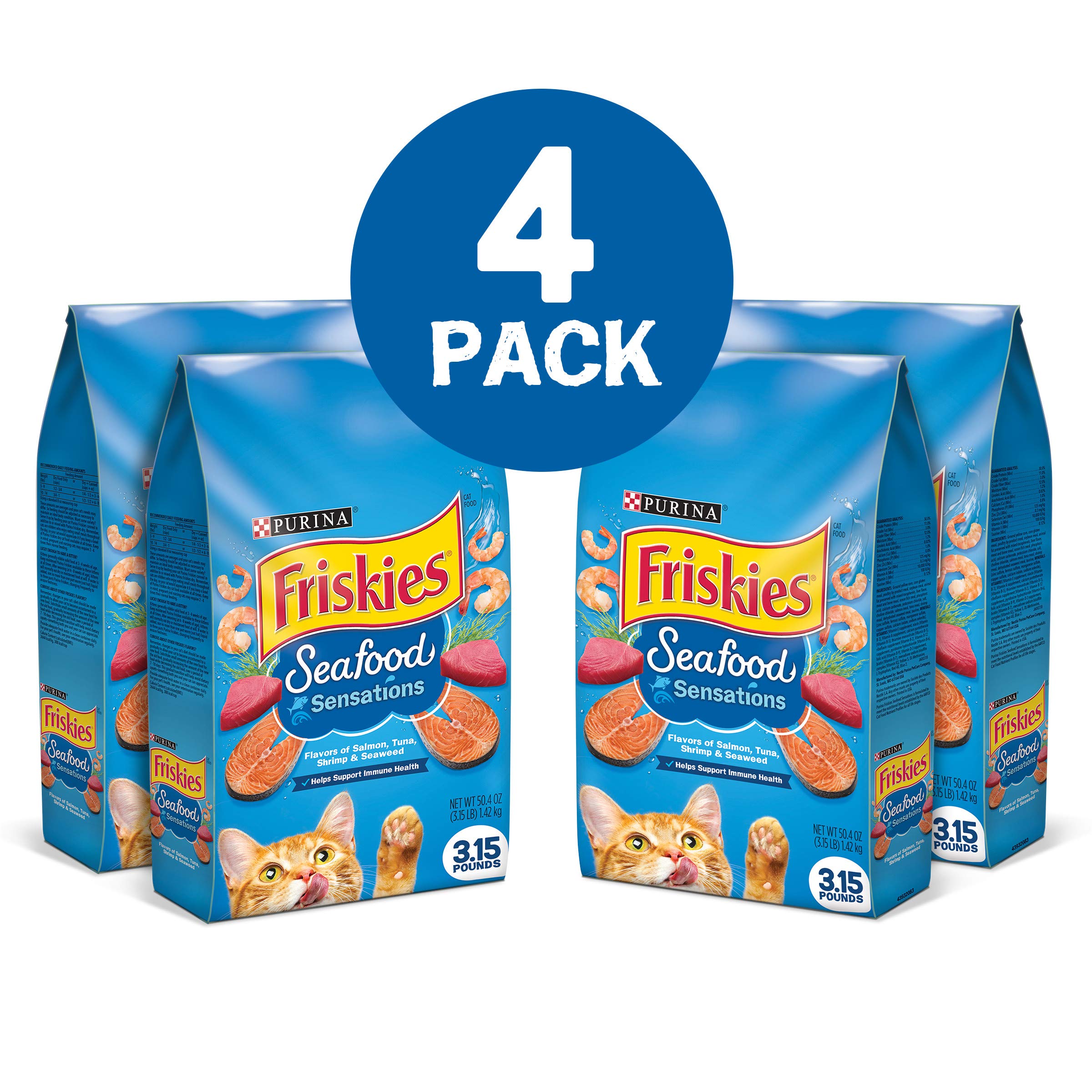 Friskies Sensaciones Salmón Atún Camarones: mezcla visual sabrosa que invita a comer.