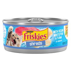 Purina Friskies Shreds trozos tiernos de fletán blanco y atún en salsa en lata 156 g