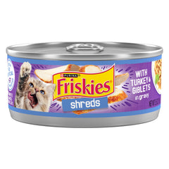 Friskies Shreds con pavo y menudillos en salsa, sabor real para gatos.