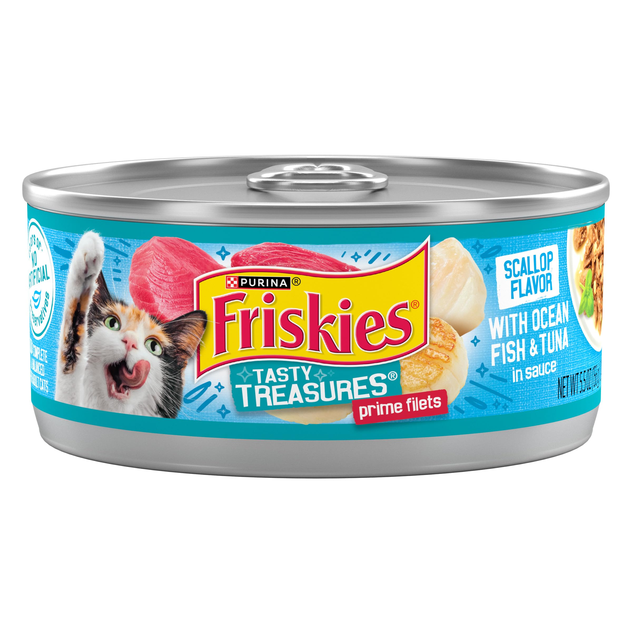 Friskies Tasty Treasures, lata de pescado y atún en salsa para gatos, promueve hidratación