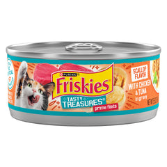 Purina Friskies Tasty Treasures trozos pollo-atun en salsa vieira, lata 5,5 oz ideal para cada comida