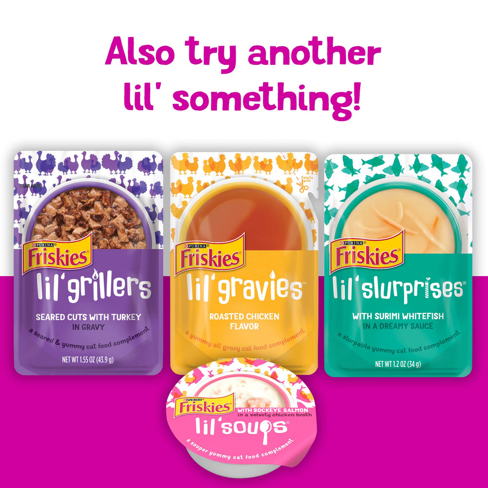 Friskies textura suave topper, crema fácil de lamir.