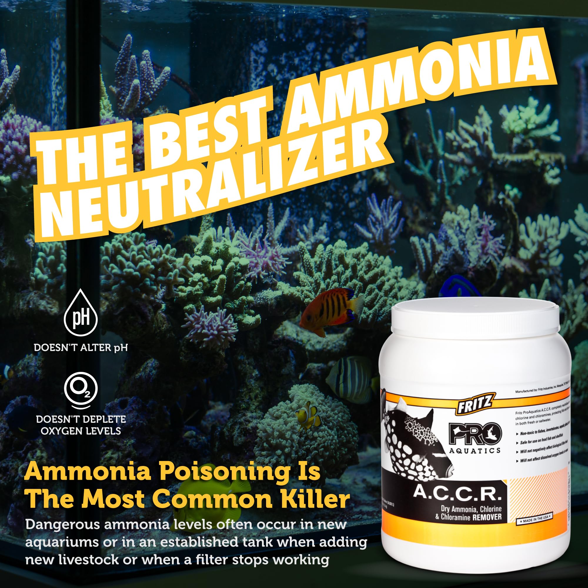 Fritz PRO, apto para agua dulce y salada; seguro para peces comestibles.
