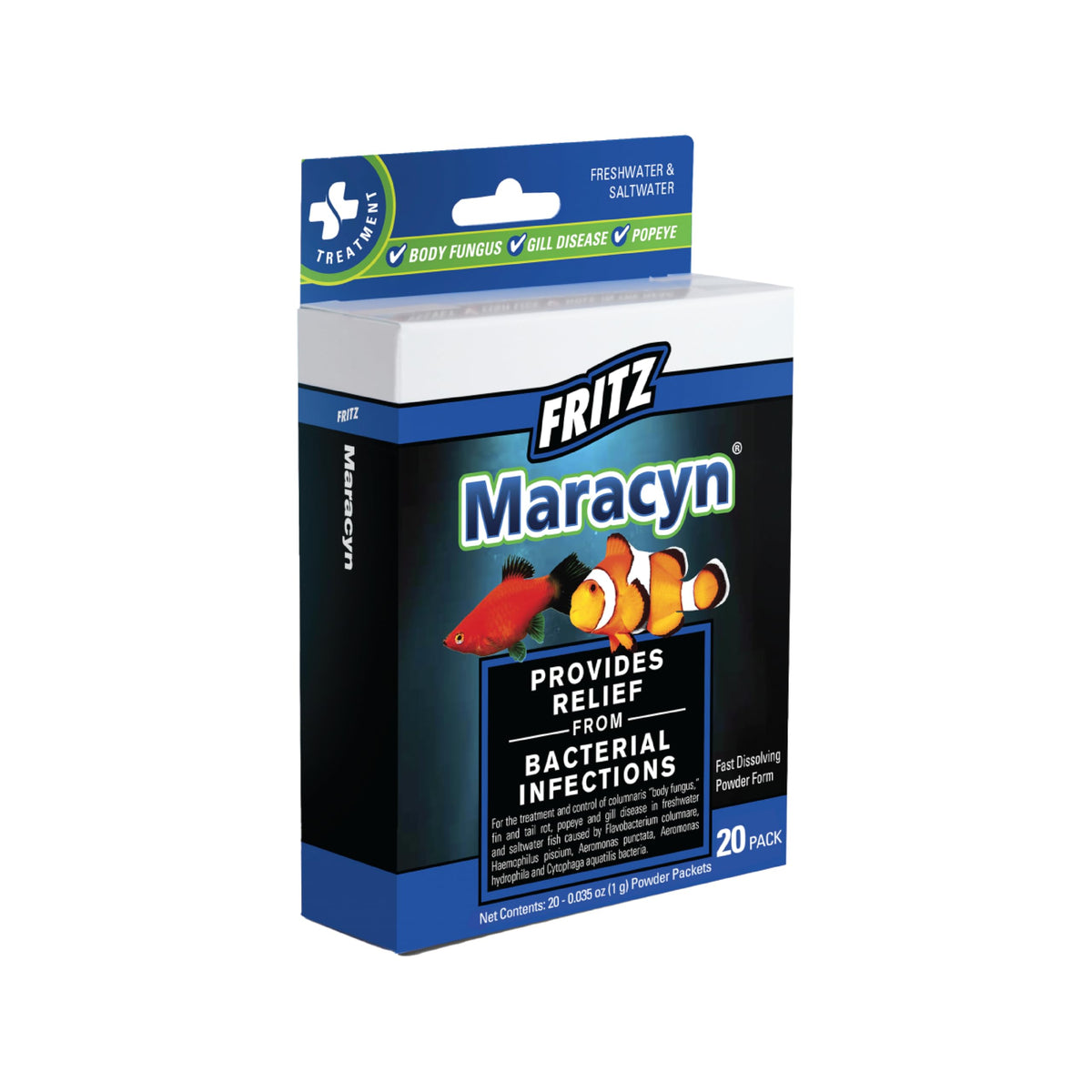 Maracyn de Fritz Aquatics, botella para tratamiento de bacterias en peces ornamentales.
