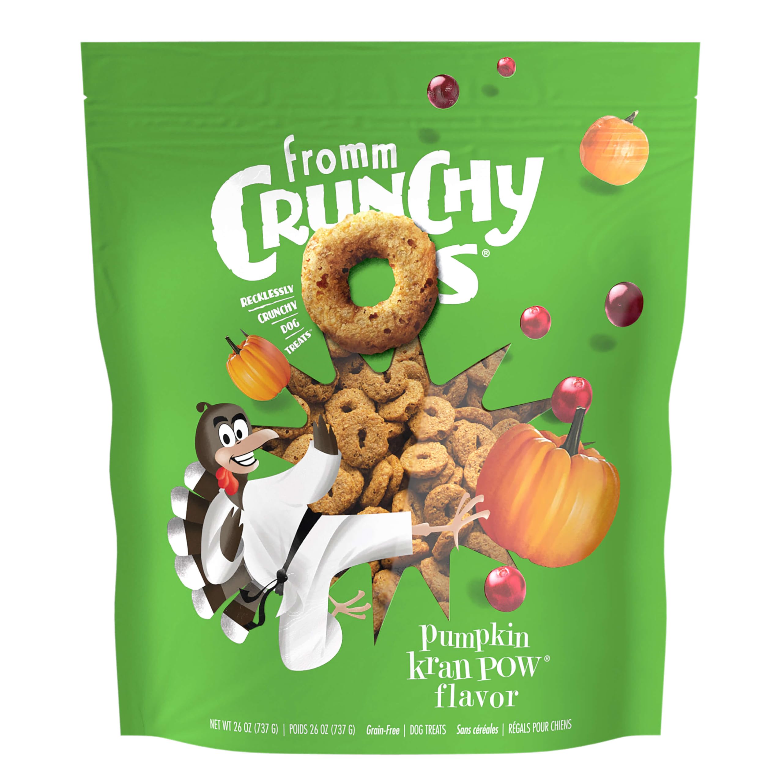 Fromm Crunchy Os Pumpkin Kran Pow, bolsa de galletas crujientes para perros, para premios durante el entrenamiento.