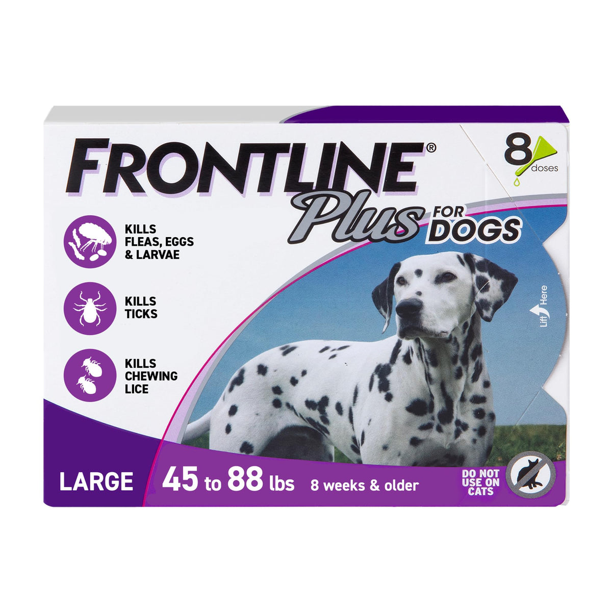 Frontline Plus para perros grandes: aplicación en un punto para protección continua.